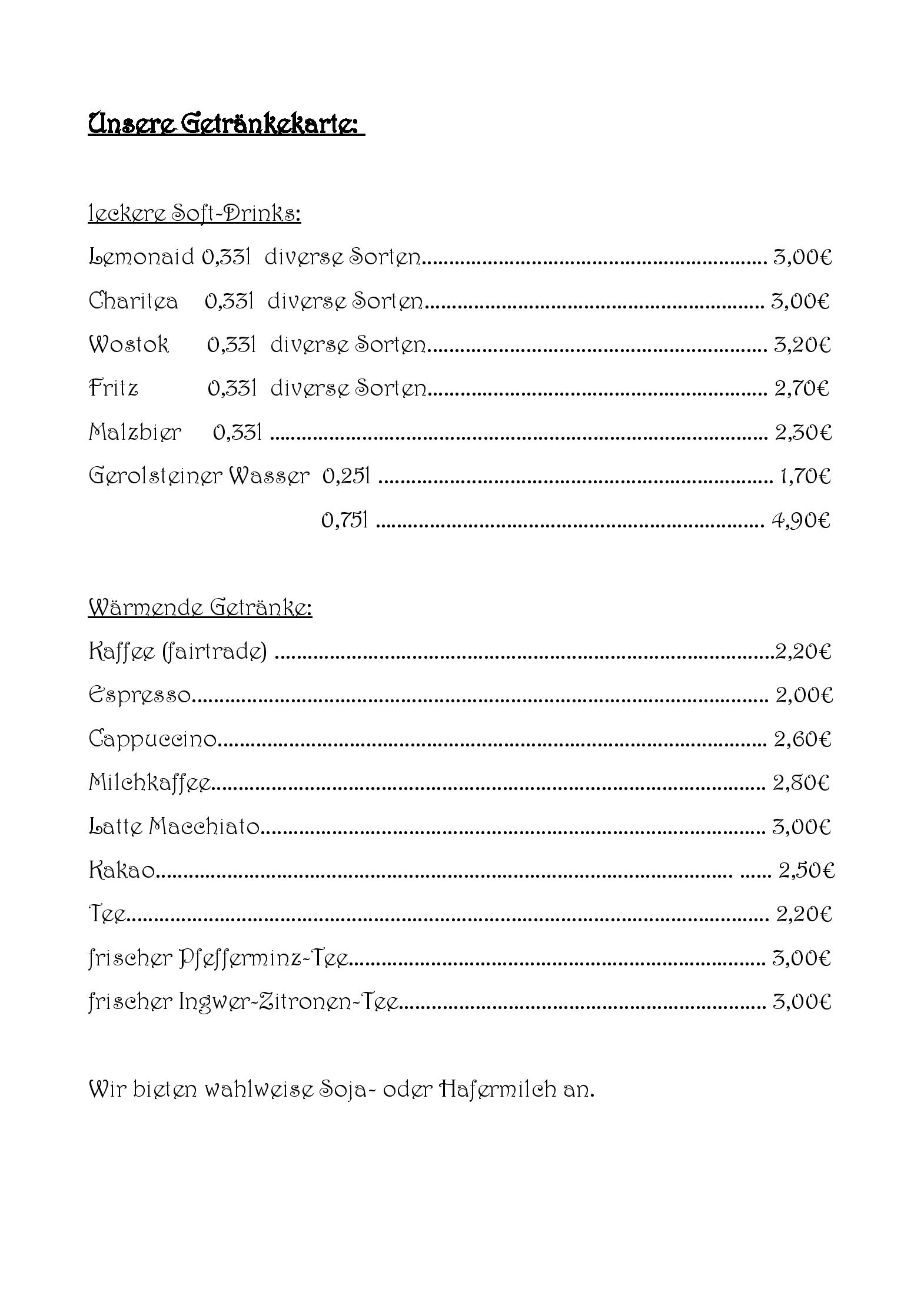 Speisekarte Pfannenzauber in Aachen, Seite 2