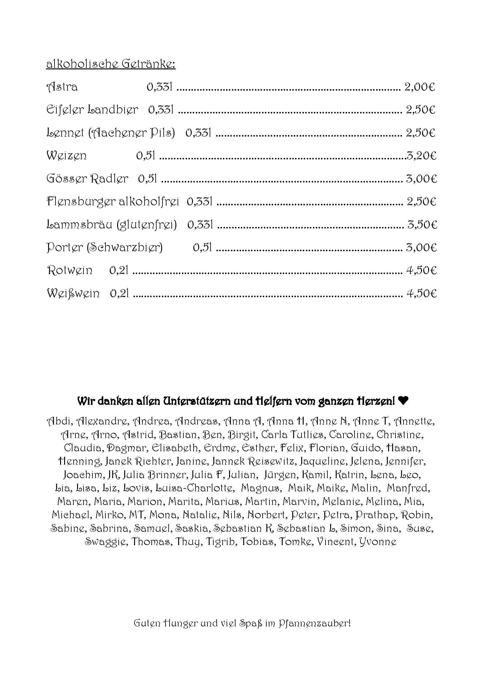 Speisekarte Pfannenzauber in Aachen, Seite 3
