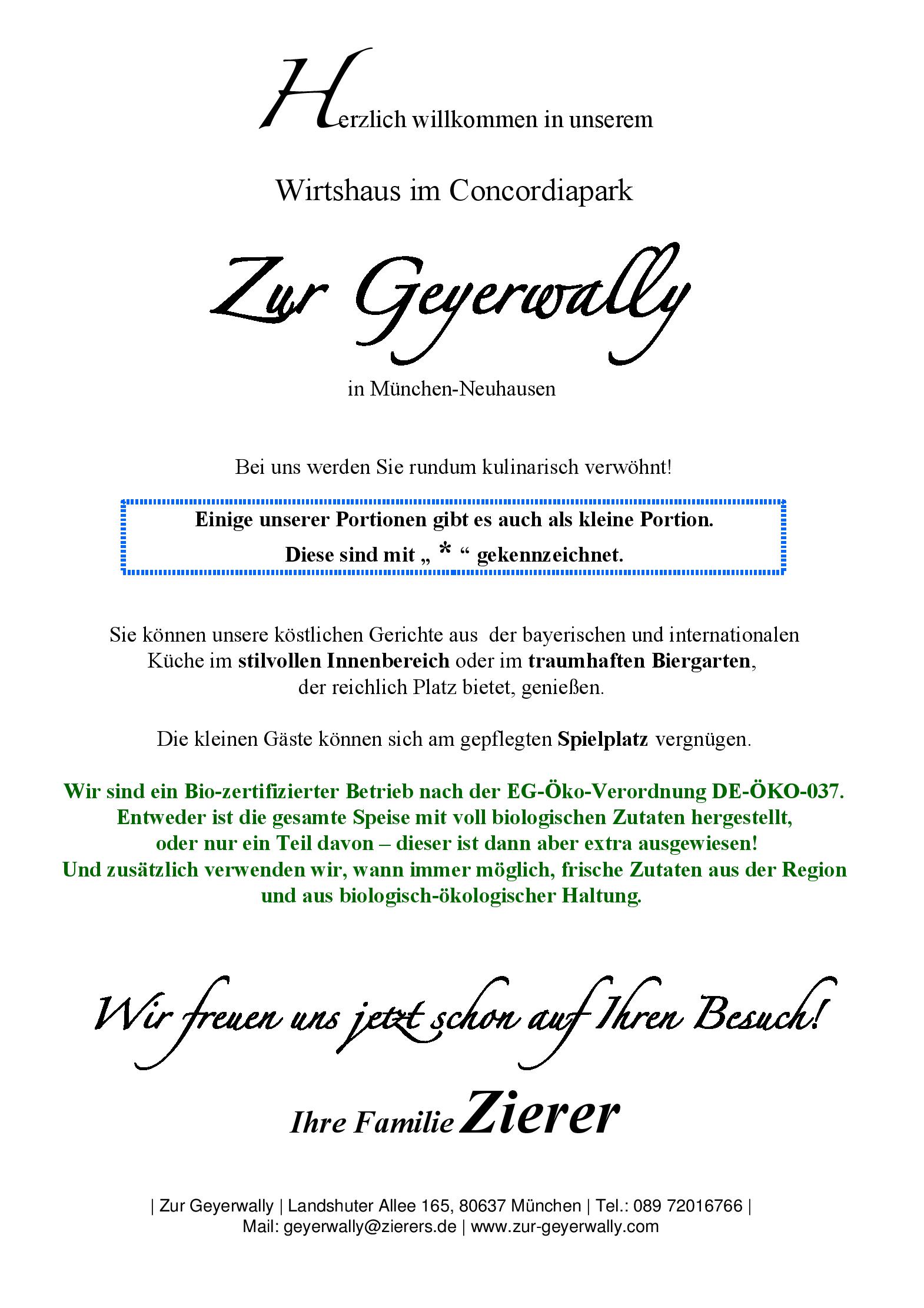 Speisekarte Zur Geyerwally in München, Seite 2
