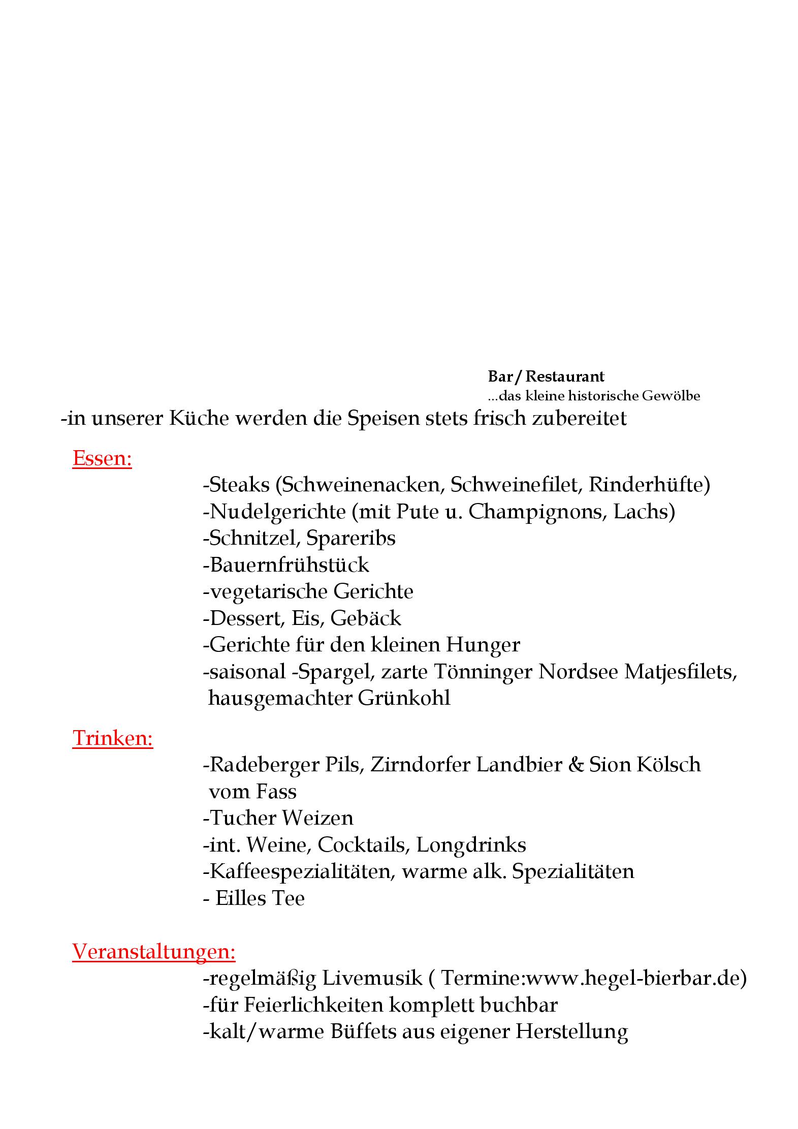 Speisekarte 'Hegel' Bar/Restaurant in Magdeburg, Seite 12