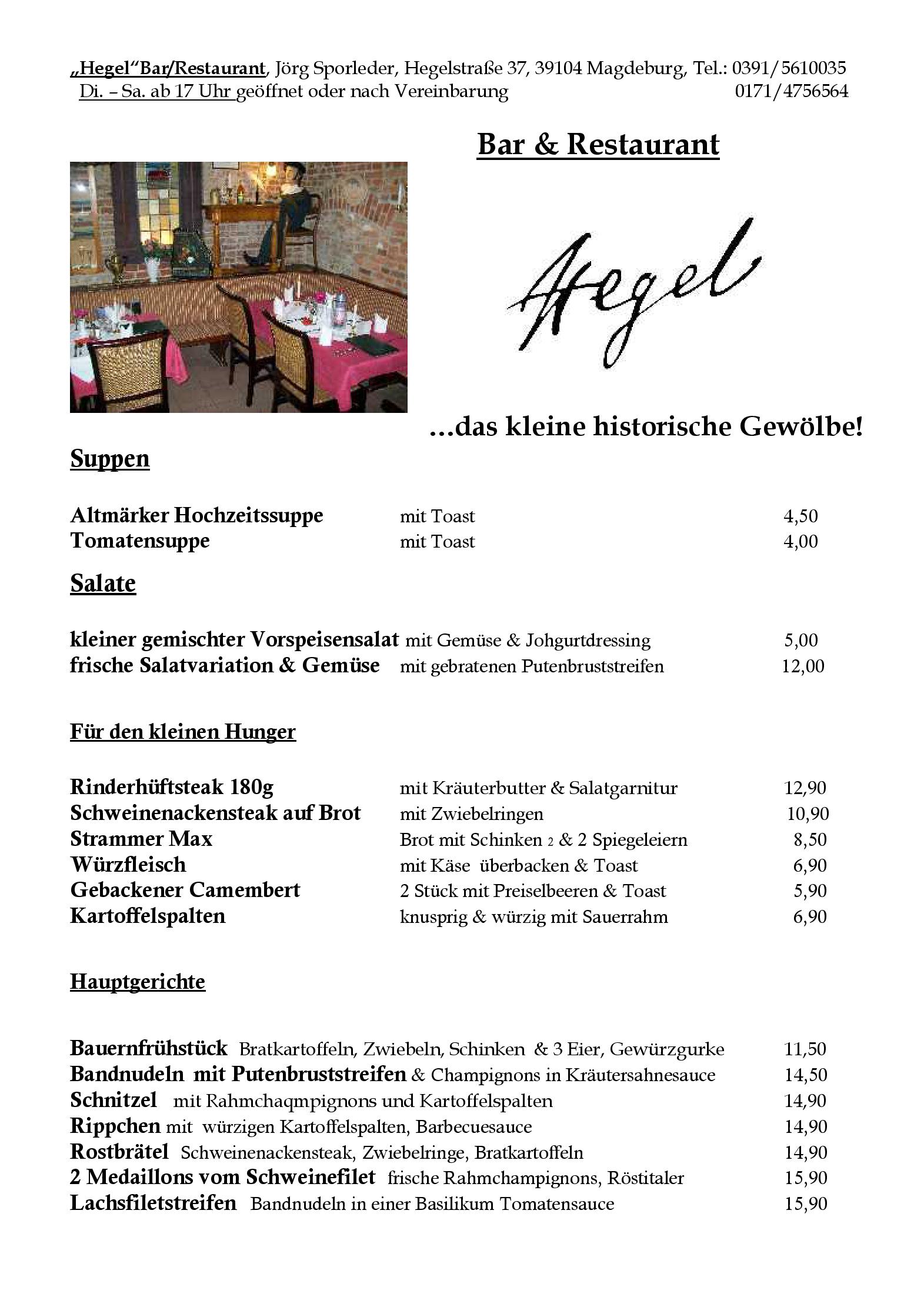 Speisekarte 'Hegel' Bar/Restaurant in Magdeburg, Seite 13
