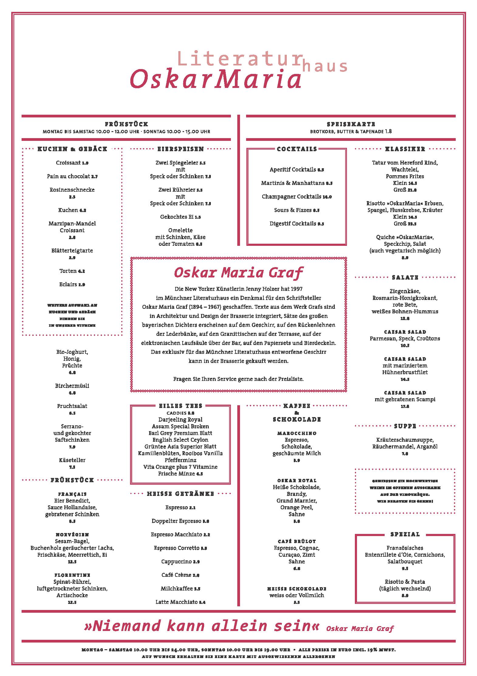 Speisekarte Brasserie Oskar Maria in München, Seite 3