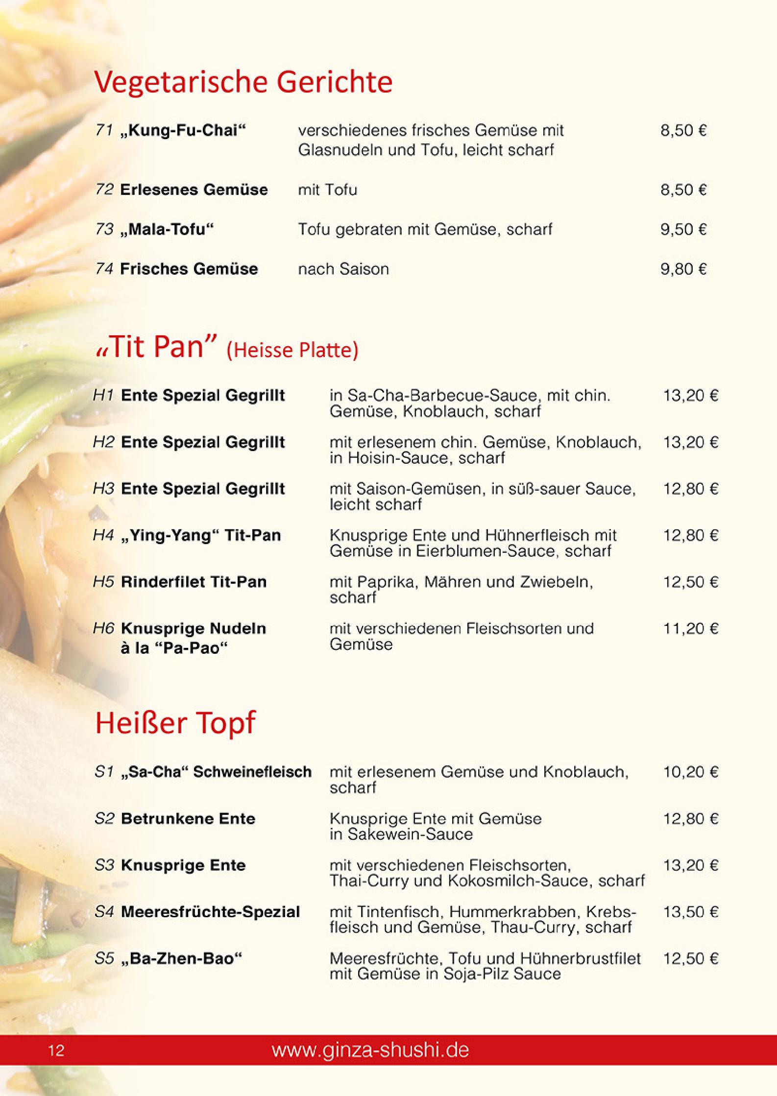 Speisekarte Japan & China Restaurant GINZA in Reutlingen, Seite 12