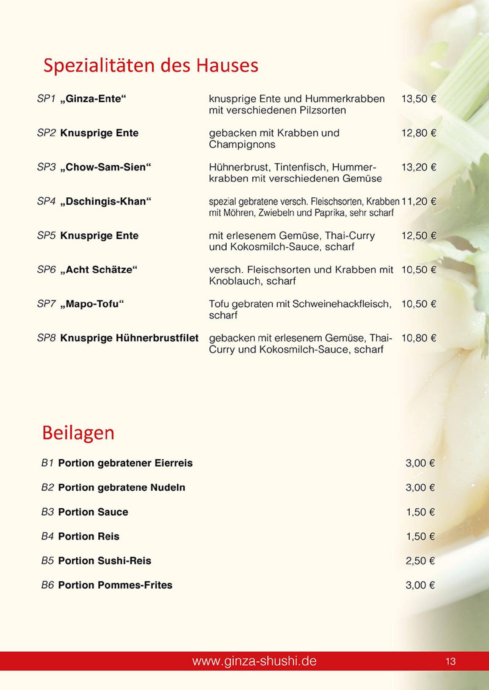 Speisekarte Japan & China Restaurant GINZA in Reutlingen, Seite 13
