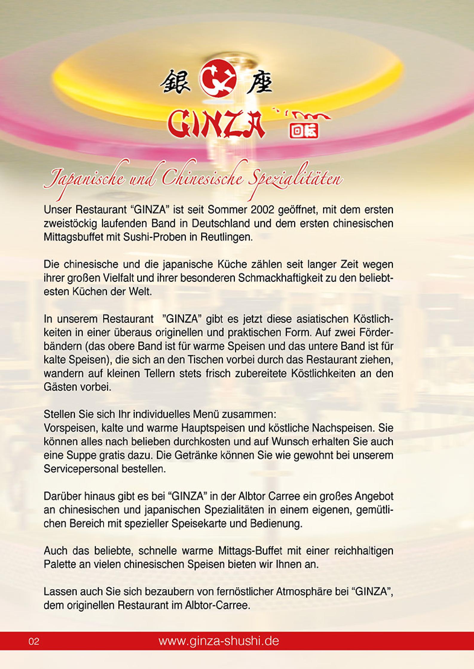 Speisekarte Japan & China Restaurant GINZA in Reutlingen, Seite 2