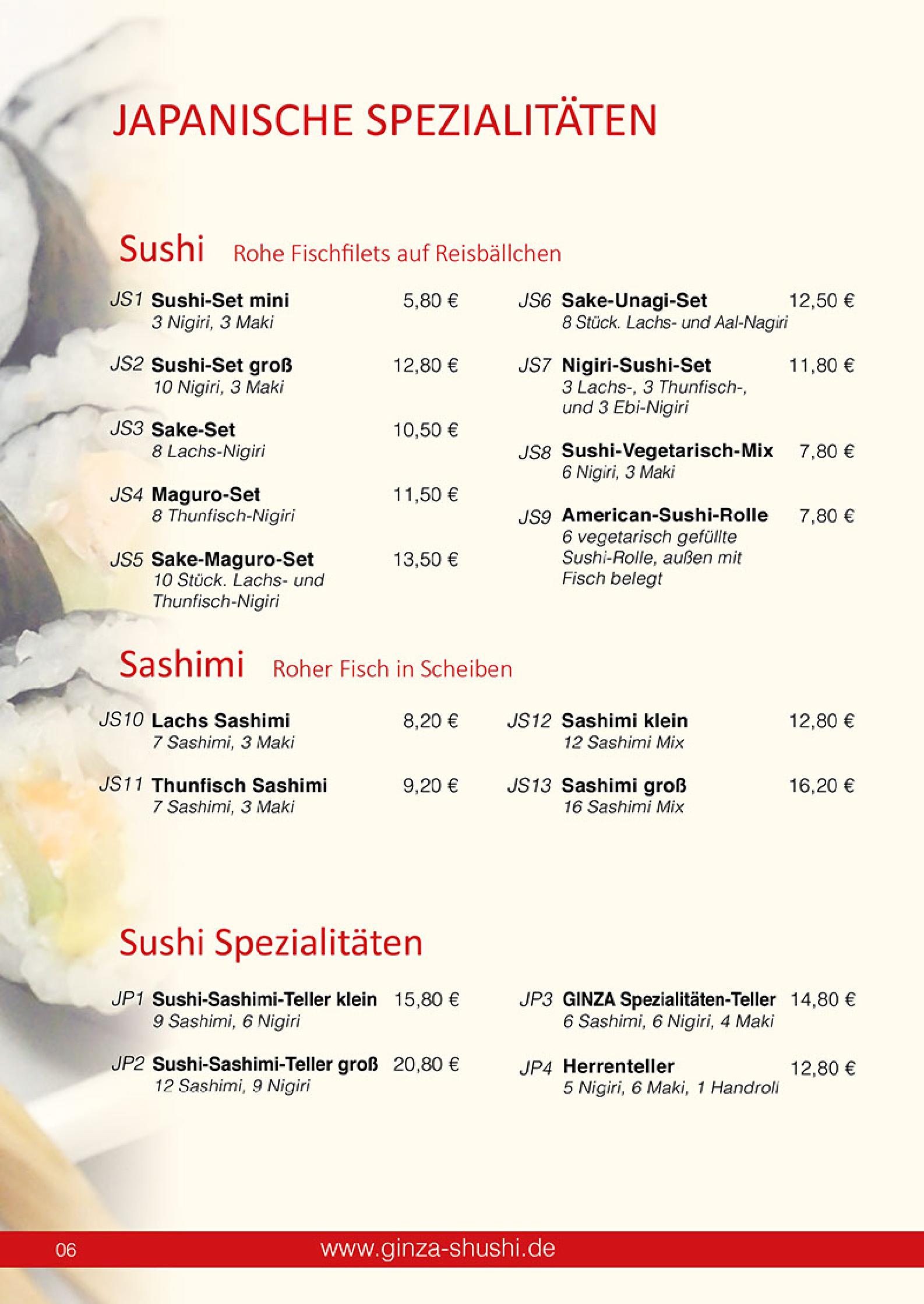 Speisekarte Japan & China Restaurant GINZA in Reutlingen, Seite 6