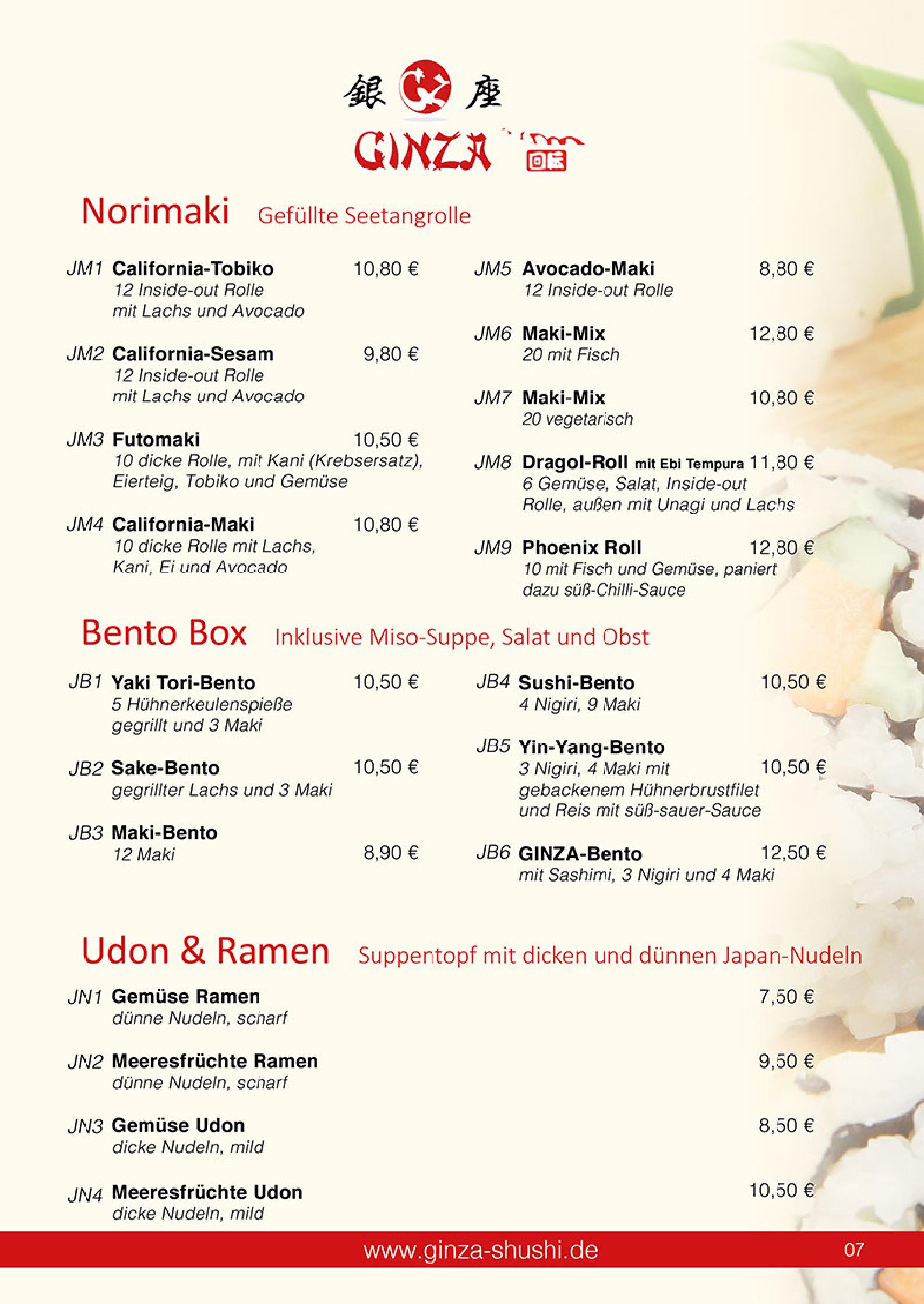 Speisekarte Japan & China Restaurant GINZA in Reutlingen, Seite 7