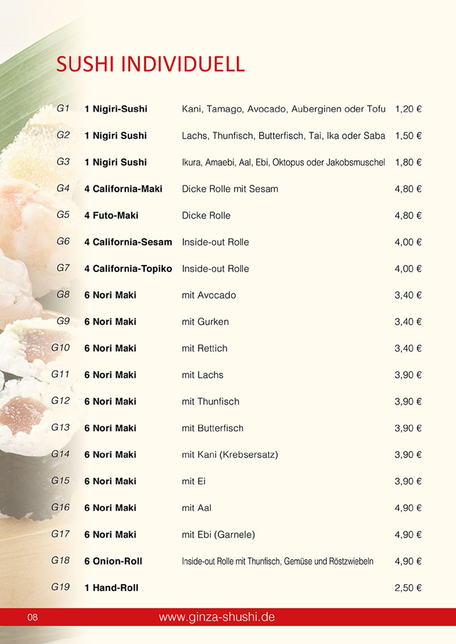 Speisekarte Japan & China Restaurant GINZA in Reutlingen, Seite 8