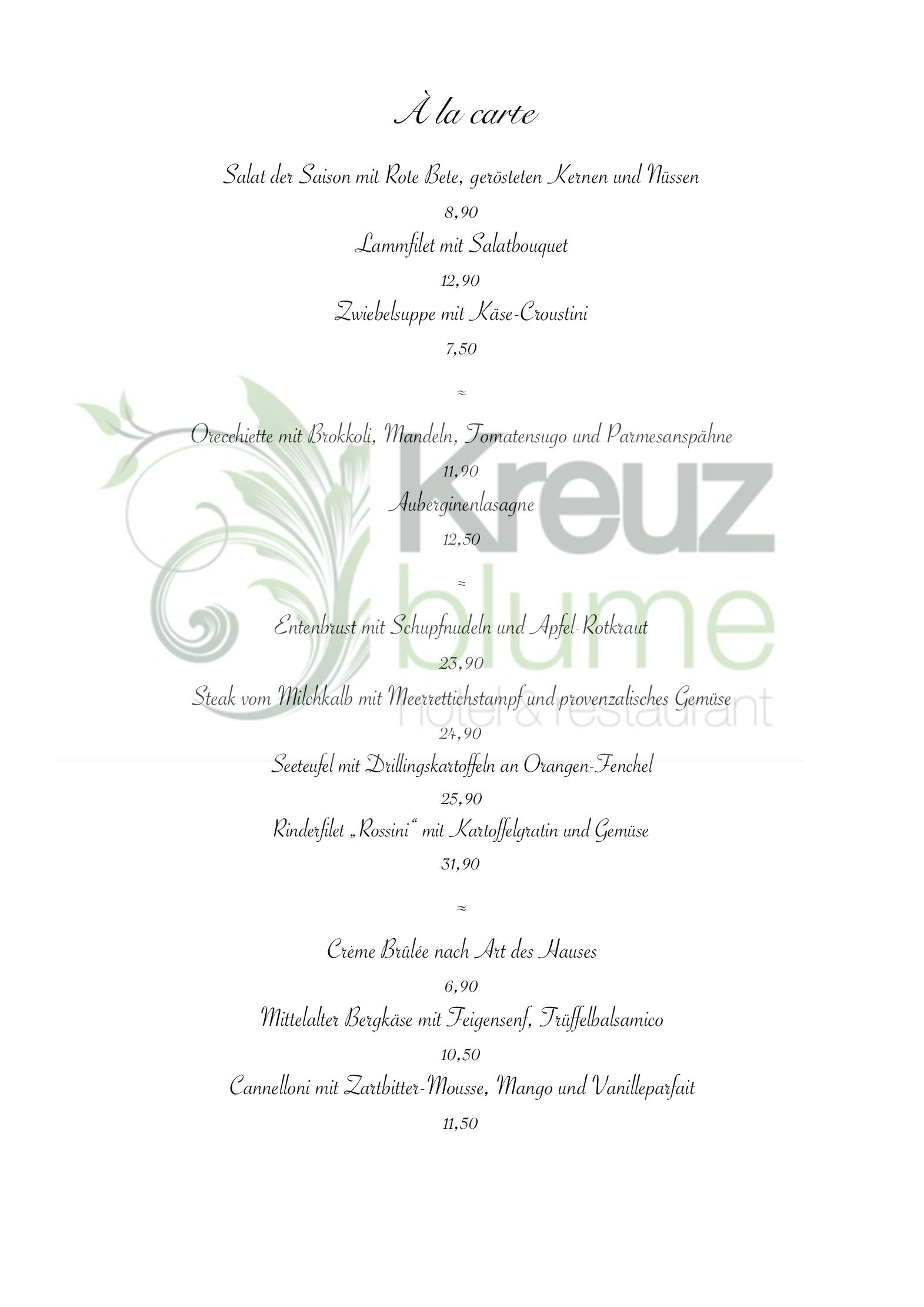 Speisekarte Hotel & Restaurant Kreuzblume in Freiburg, Seite 1