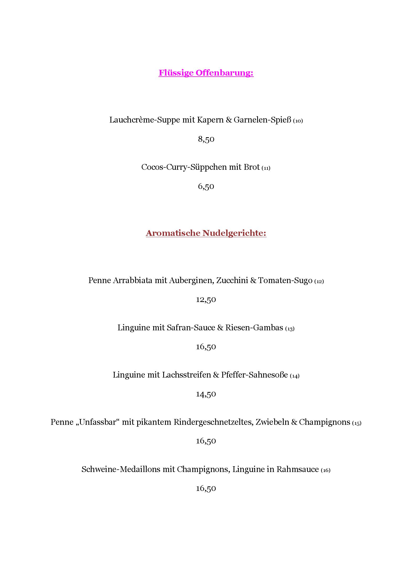 Speisekarte Unfassbar in Viersen, Seite 2
