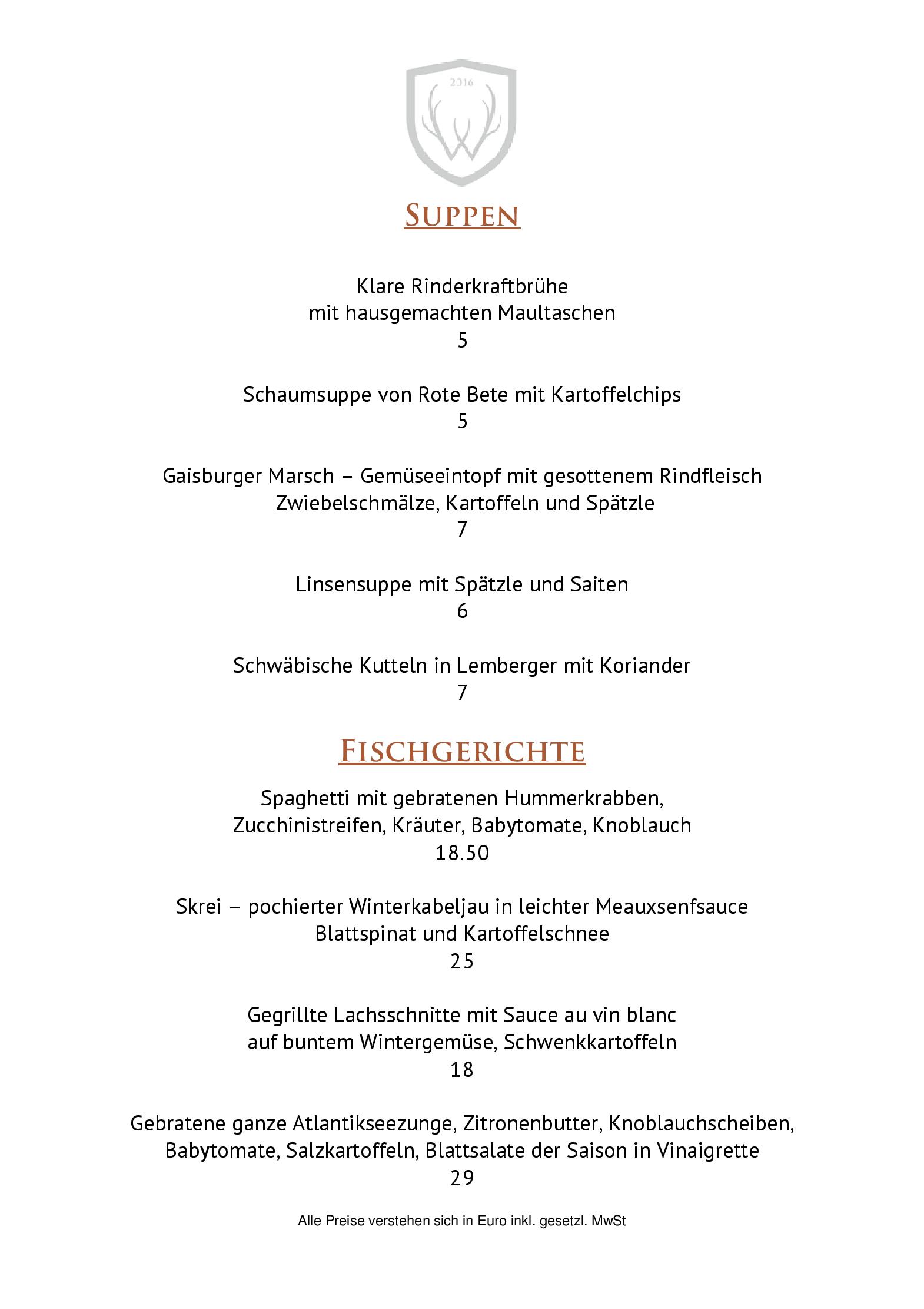 Speisekarte Restaurant Wildeck in Abstatt, Seite 2