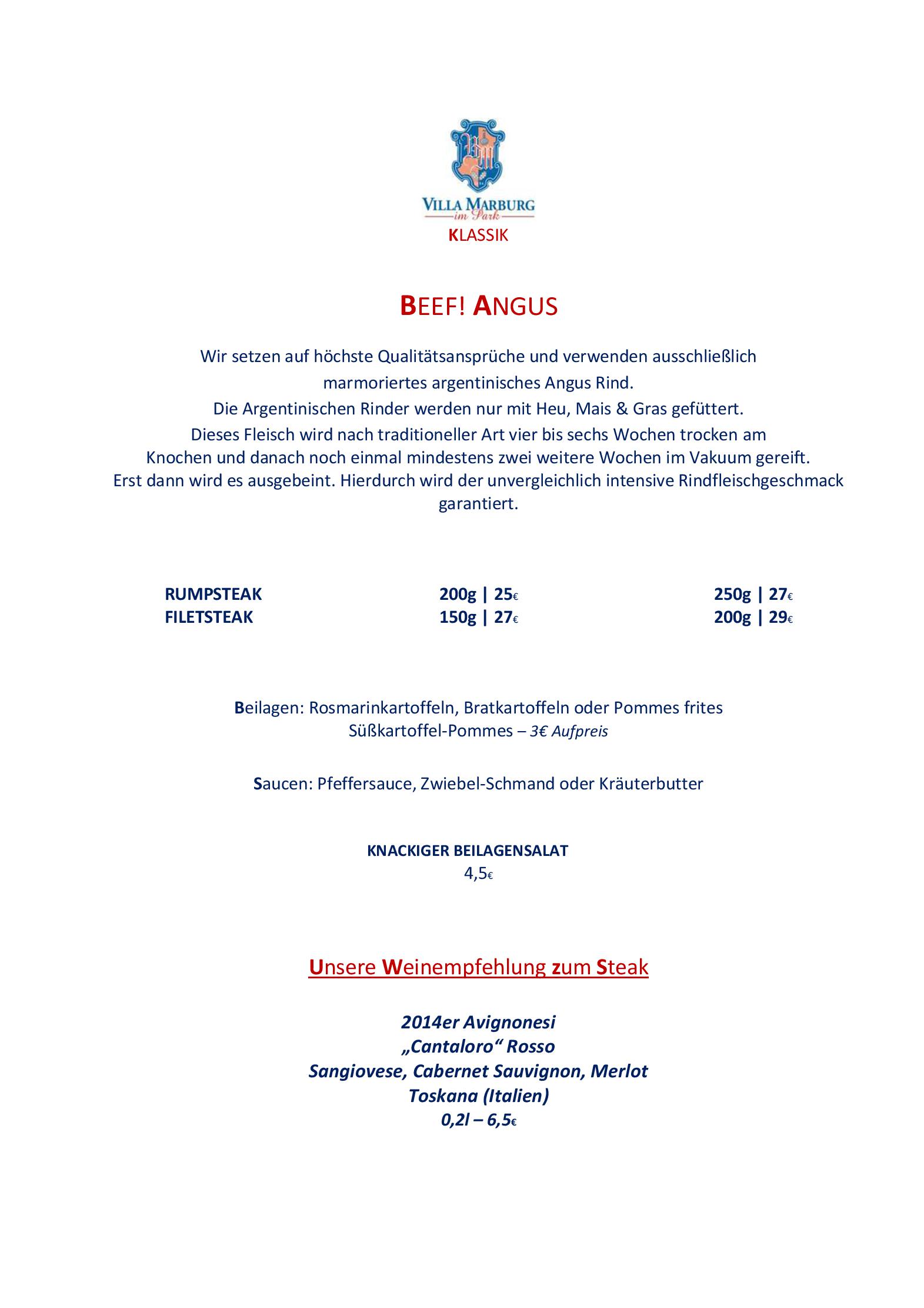 Speisekarte Hotel Restaurant 'Villa Marburg im Park' in Heigenbrücken, Seite 30