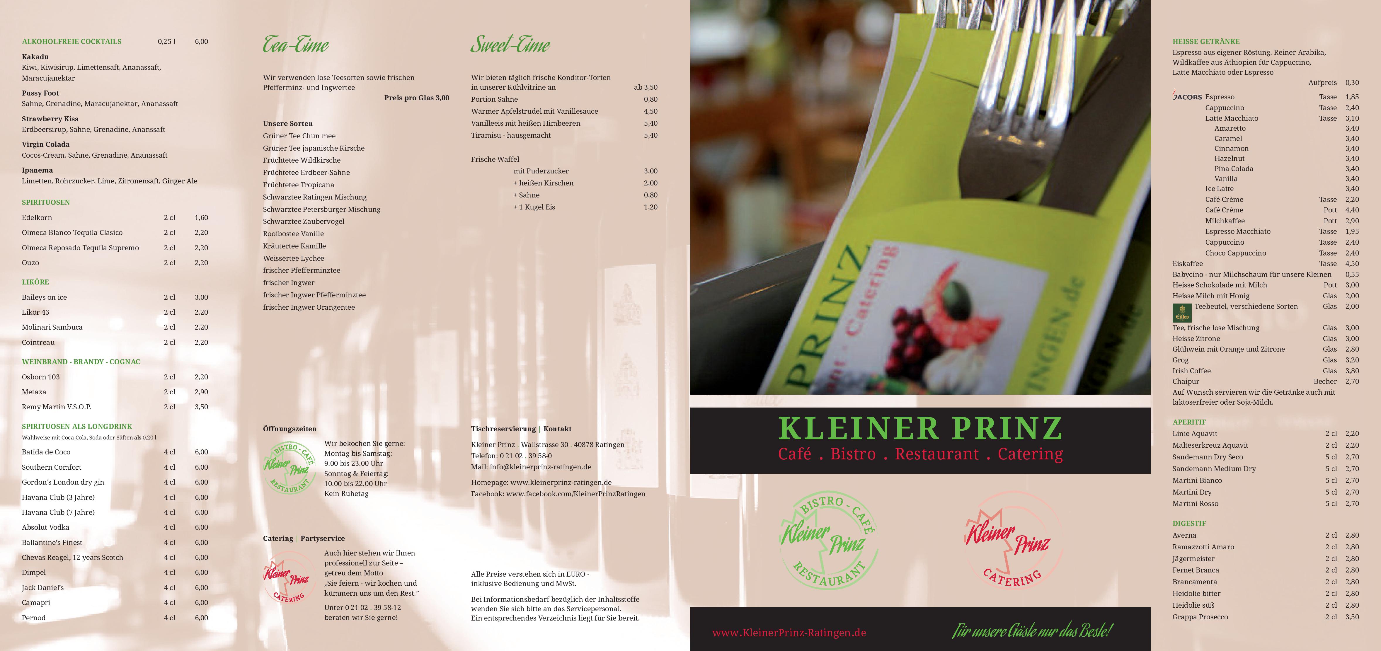 Speisekarte Kleiner Prinz in Ratingen, Seite 1