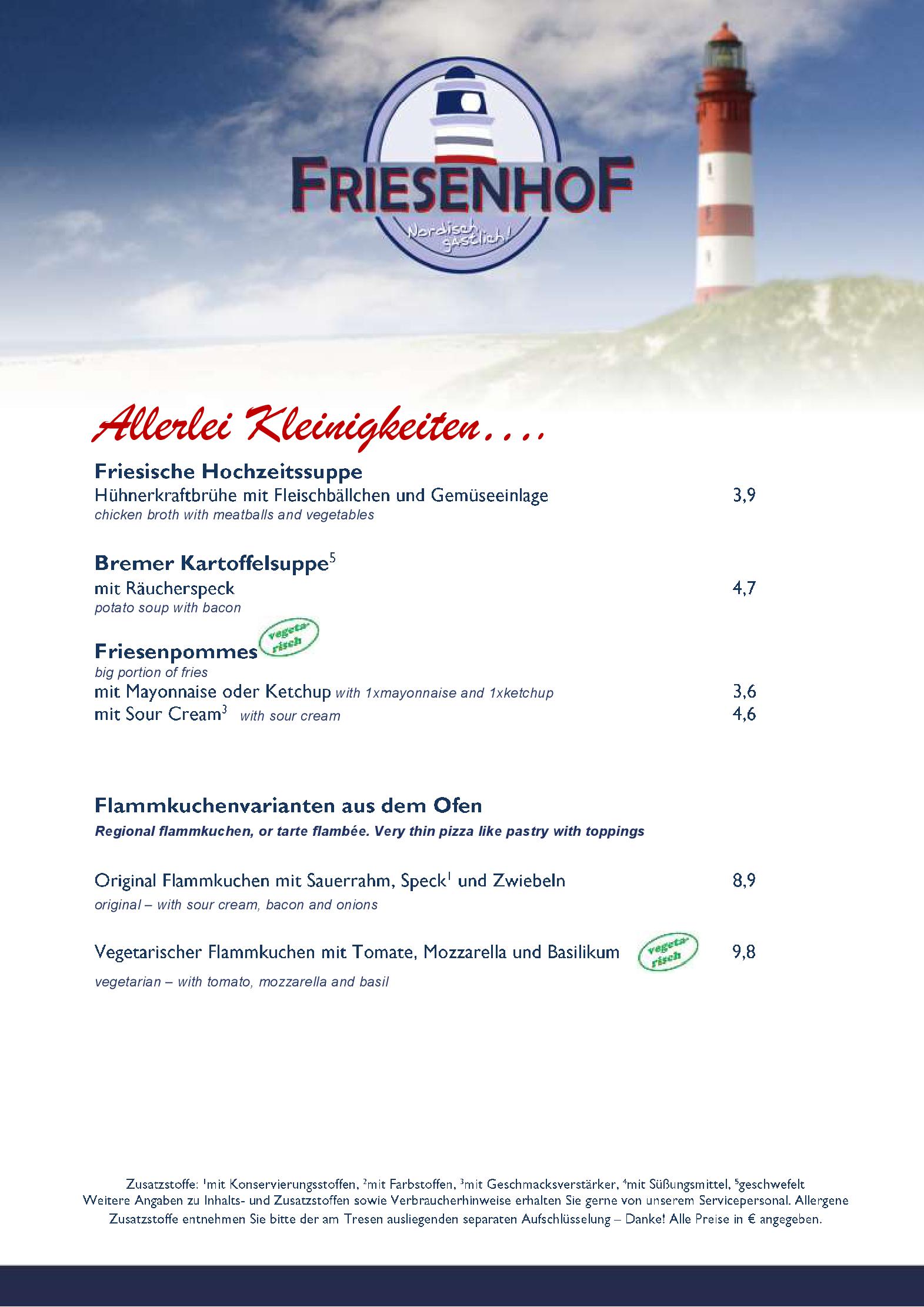 Speisekarte Friesenhof Bremen in Bremen, Seite 2