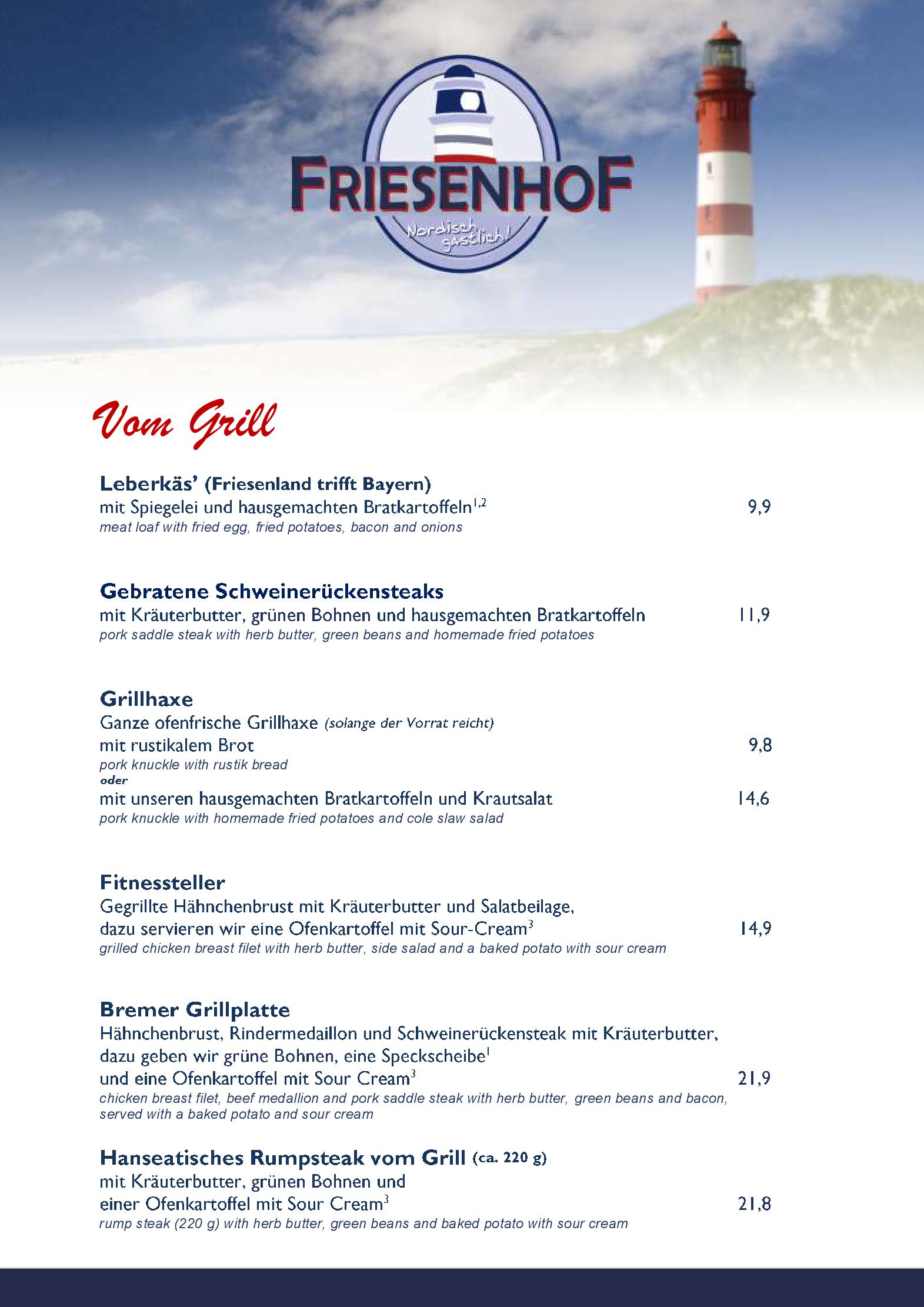 Speisekarte Friesenhof Bremen in Bremen, Seite 6