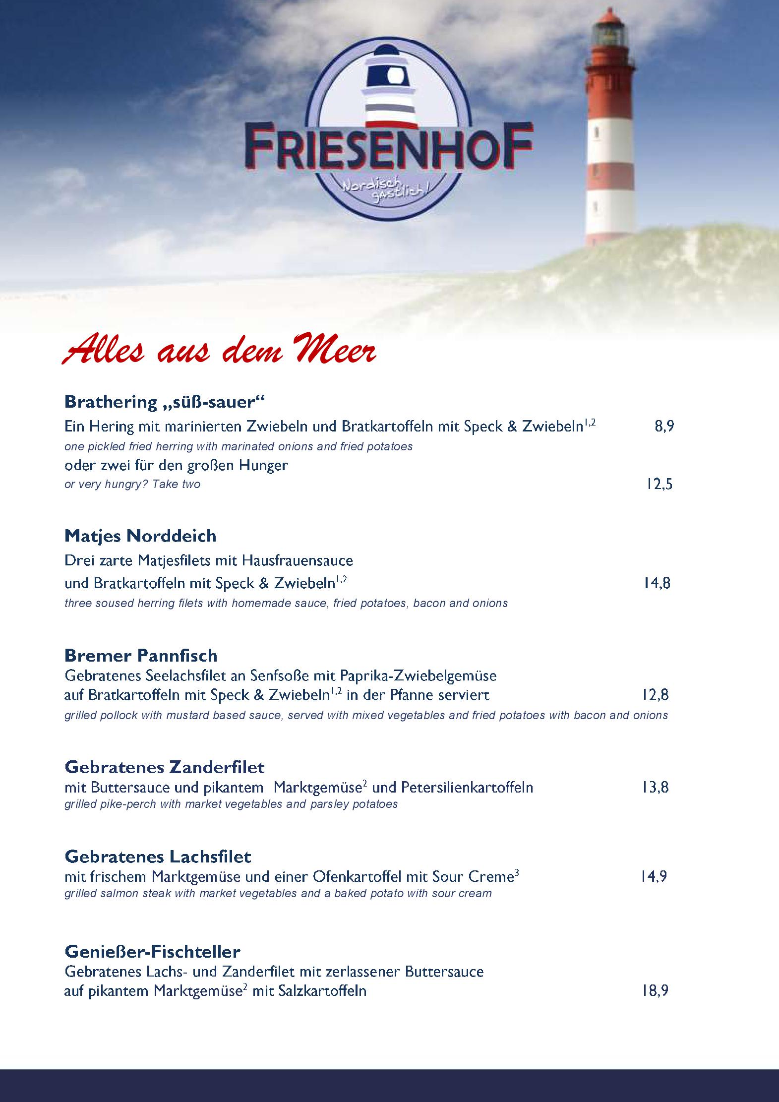 Speisekarte Friesenhof Bremen in Bremen, Seite 7