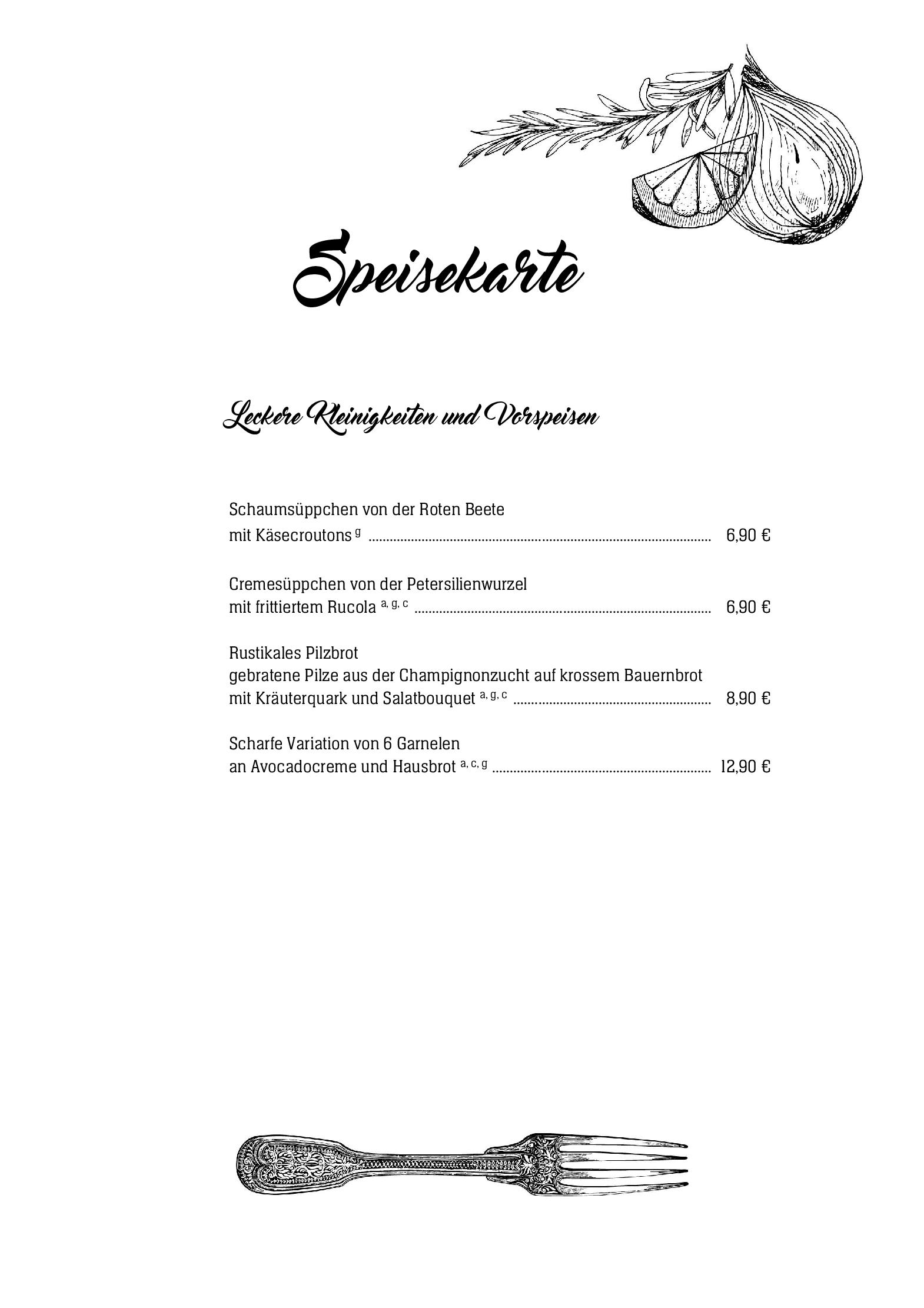 Speisekarte Hotel zur Post in Wiehl, Seite 1