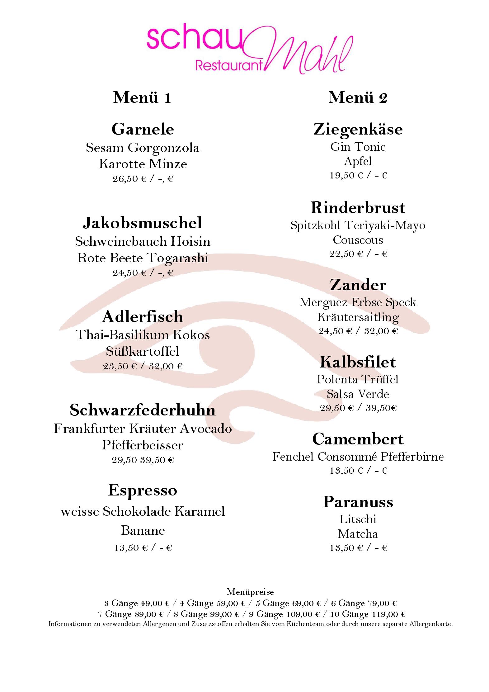 Speisekarte SchauMahl in Offenbach, Seite 1