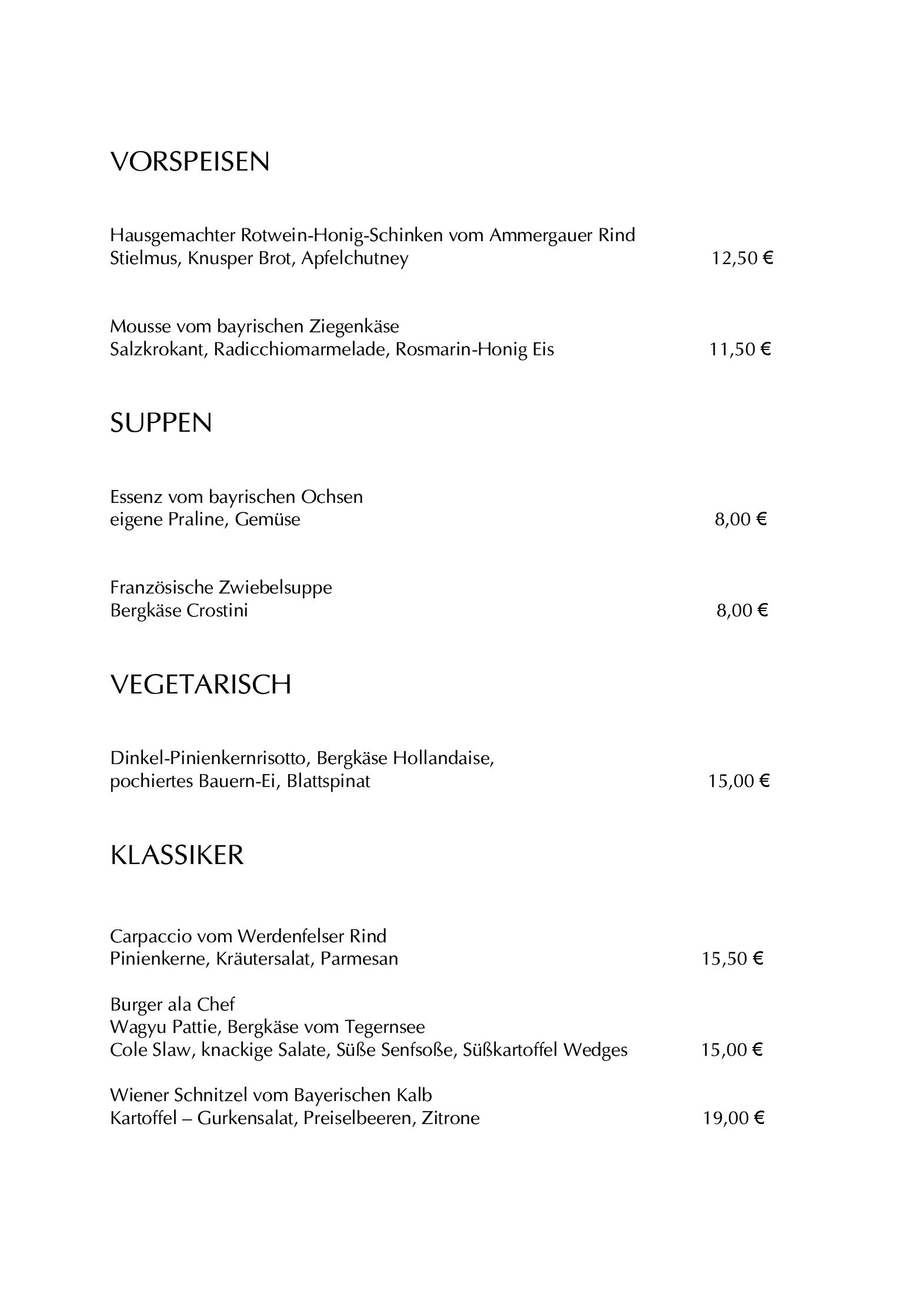 Speisekarte Josef Naus Stub´n in Garmisch-Partenkirchen, Seite 1