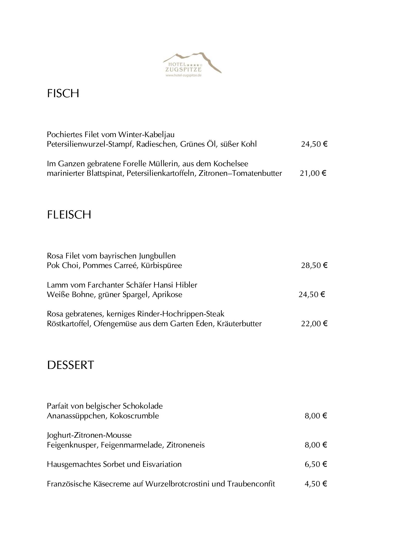Speisekarte Josef Naus Stub´n in Garmisch-Partenkirchen, Seite 2