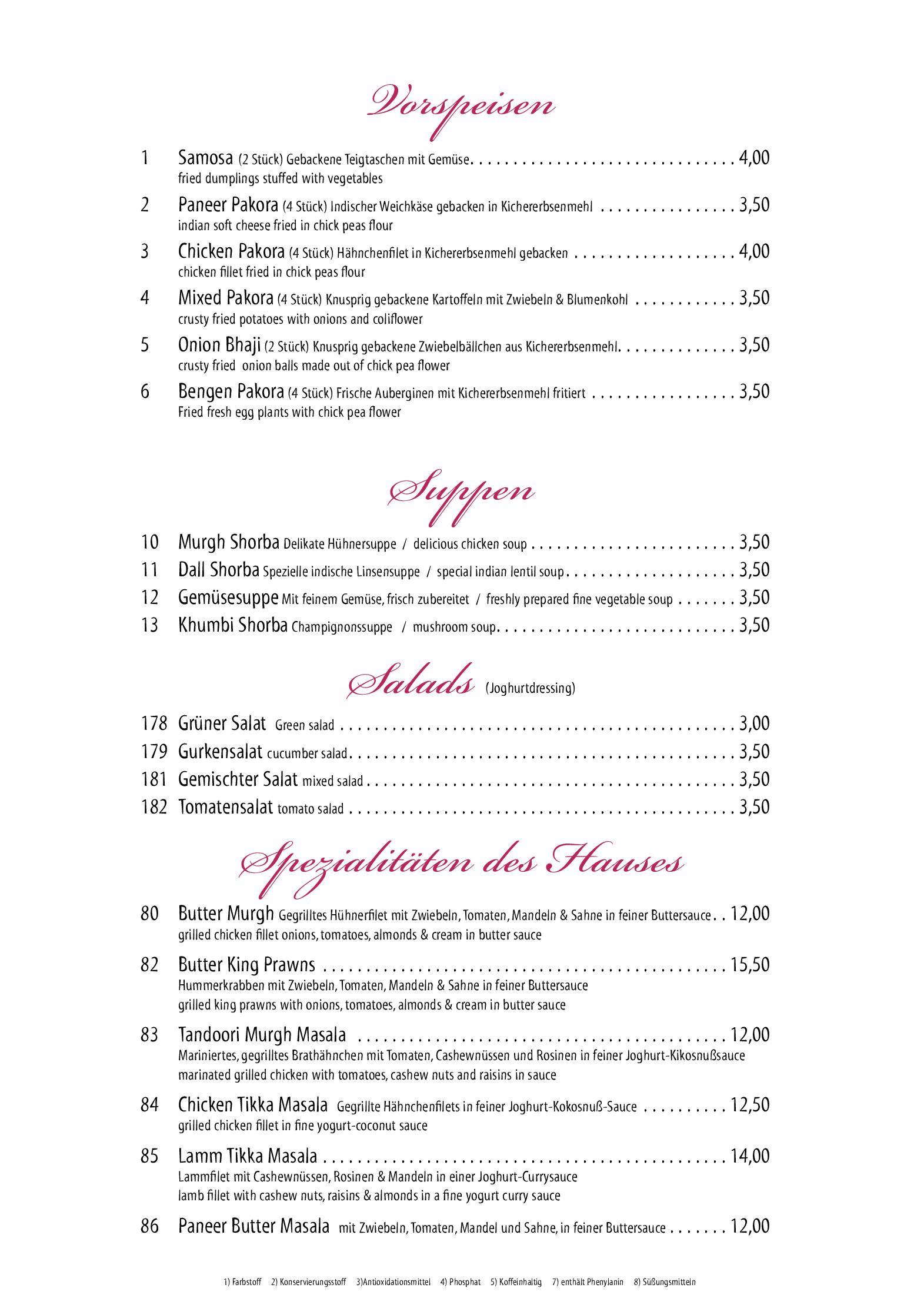 Speisekarte Bombay in Köln, Seite 4