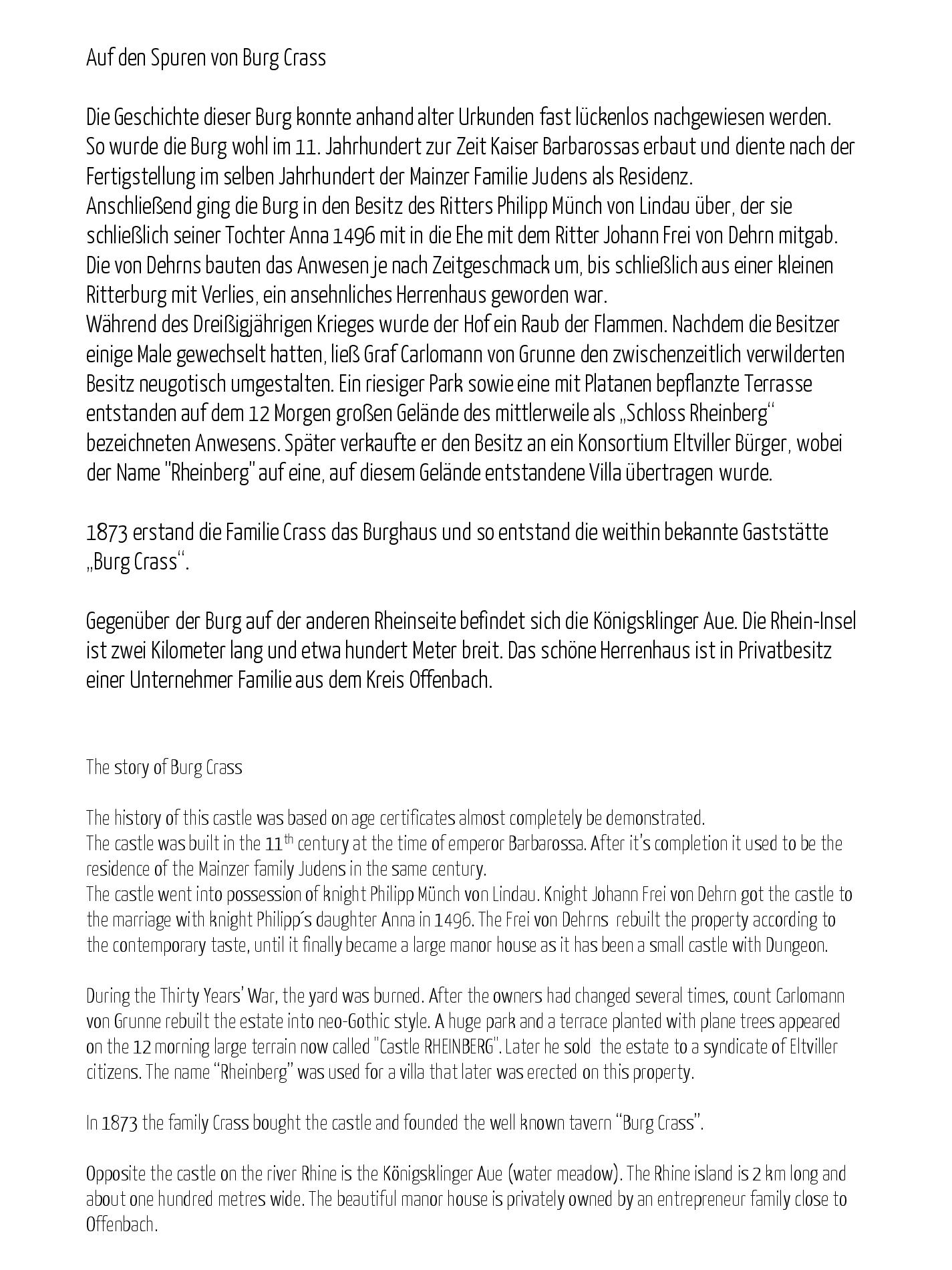 Speisekarte Burg Crass in Eltville am Rhein, Seite 1