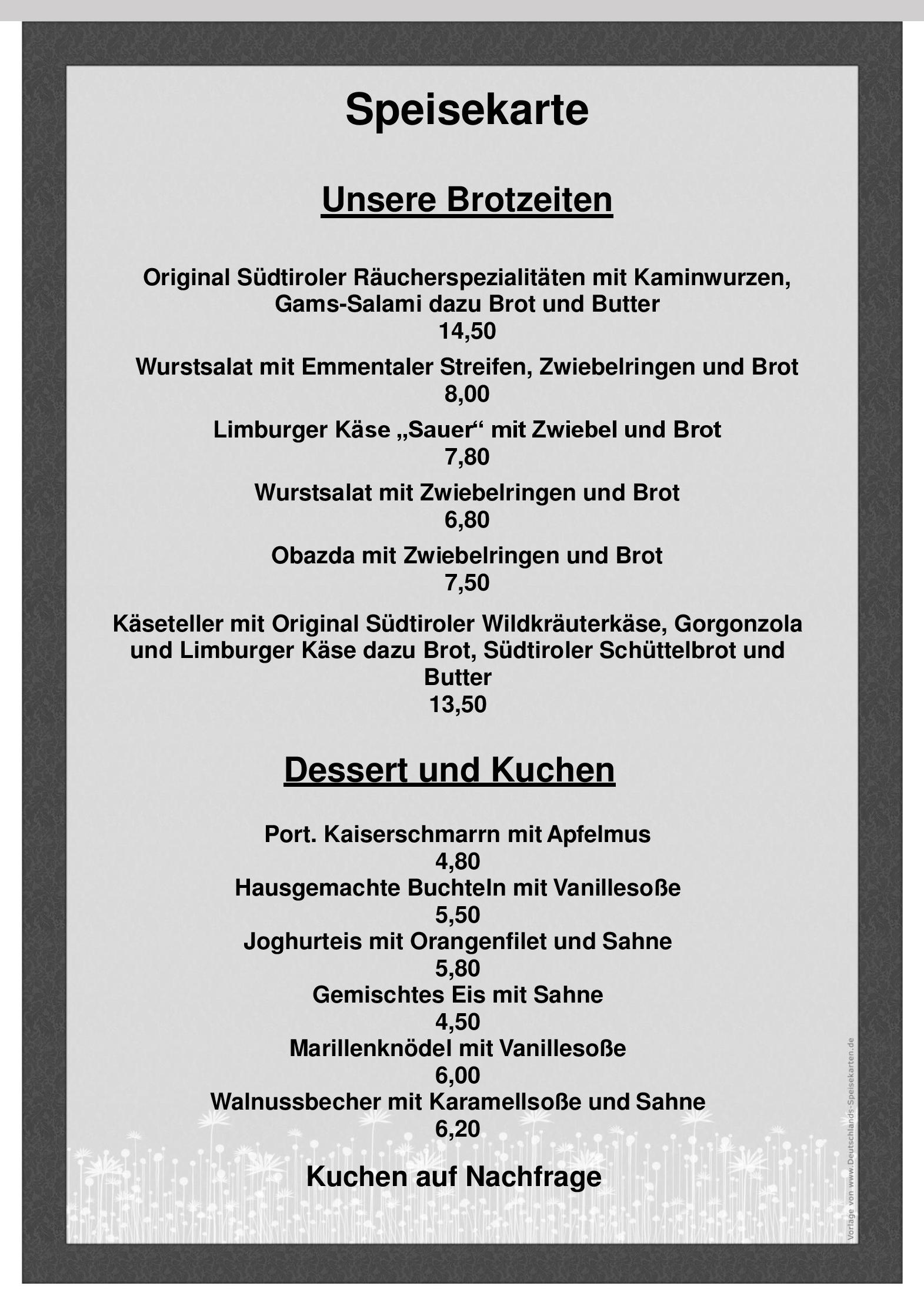 Speisekarte Südtiroler Stuberl in Regensburg, Seite 1