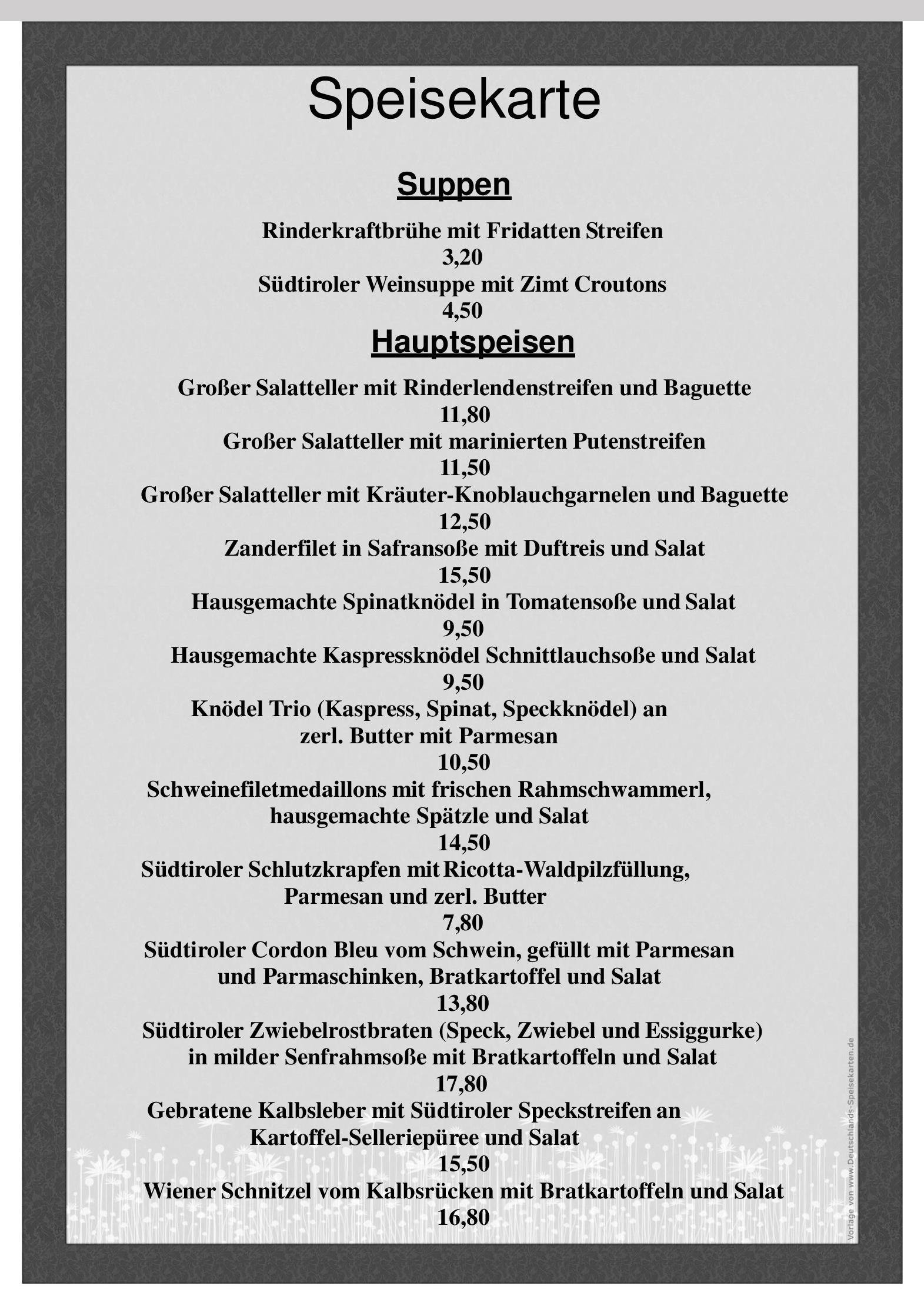 Speisekarte Südtiroler Stuberl in Regensburg, Seite 2