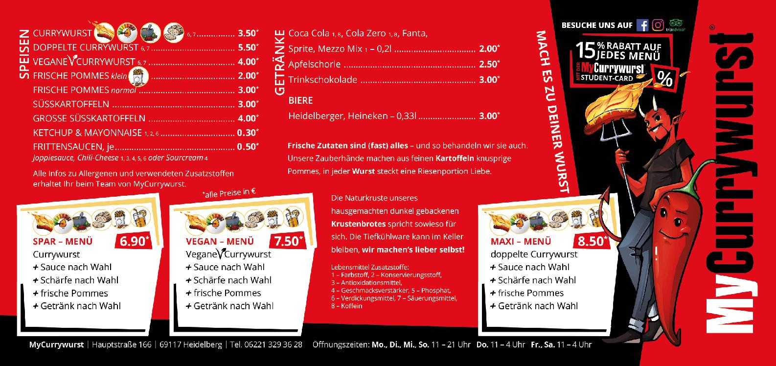 Speisekarte My Currywurst in Heidelberg, Seite 1