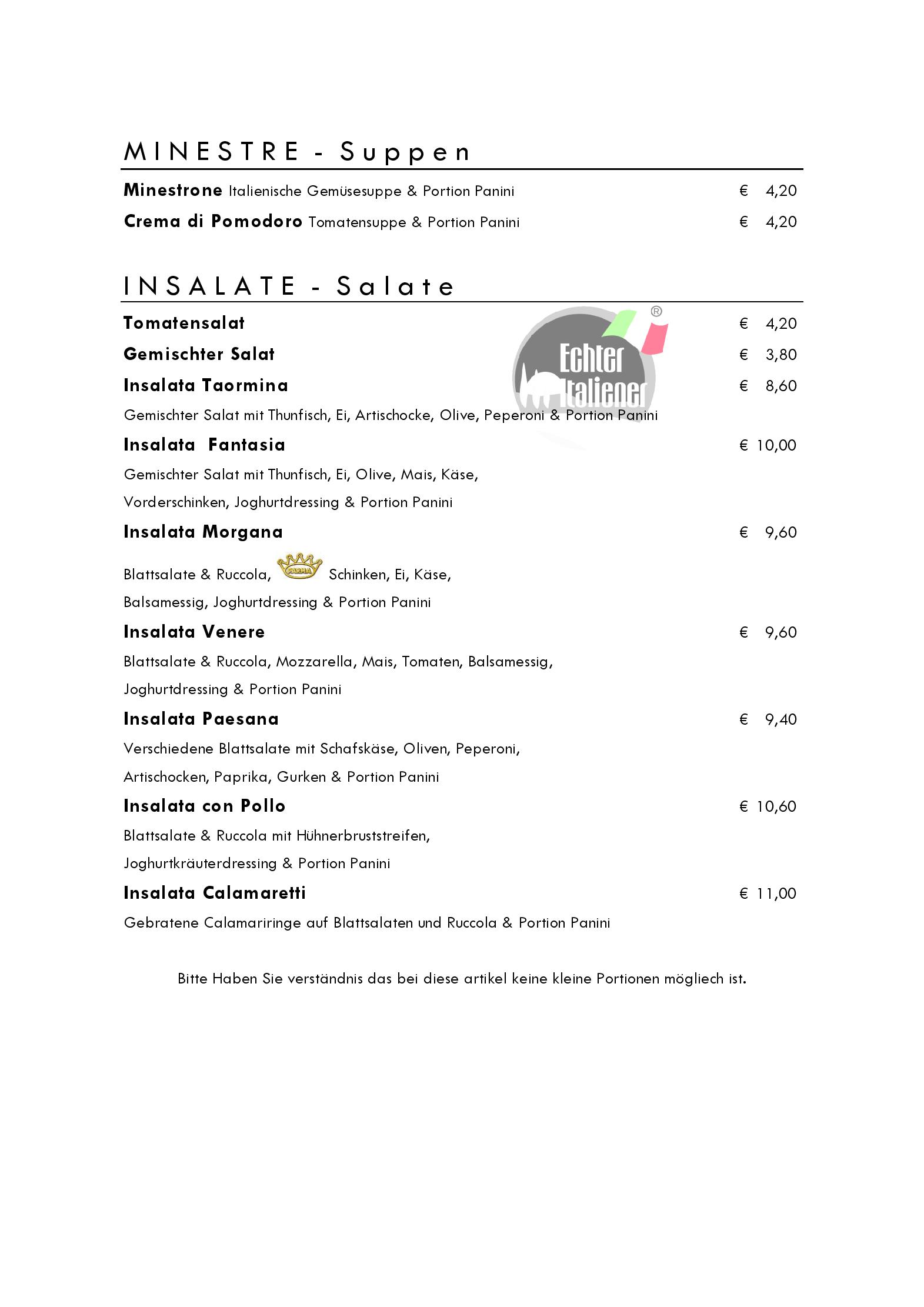 Speisekarte echteritaliener Taormina Ristorante in Regensburg, Seite 1