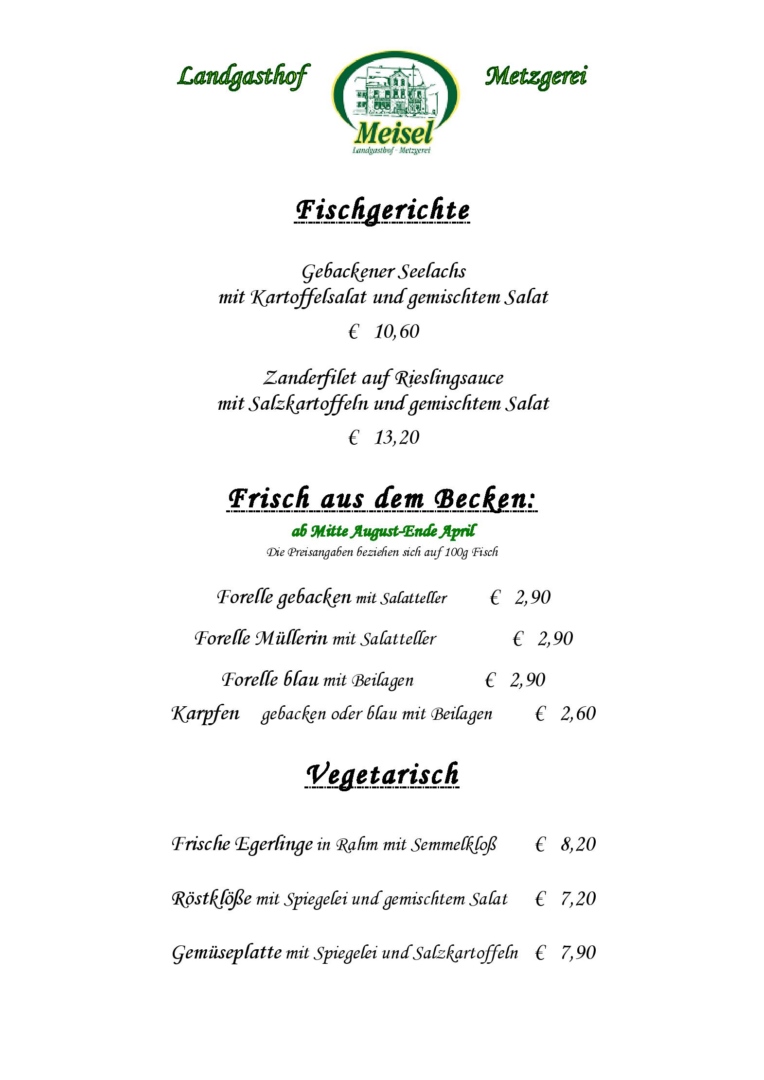 Speisekarte Landgasthof Meisel in Kalchreuth, Seite 3