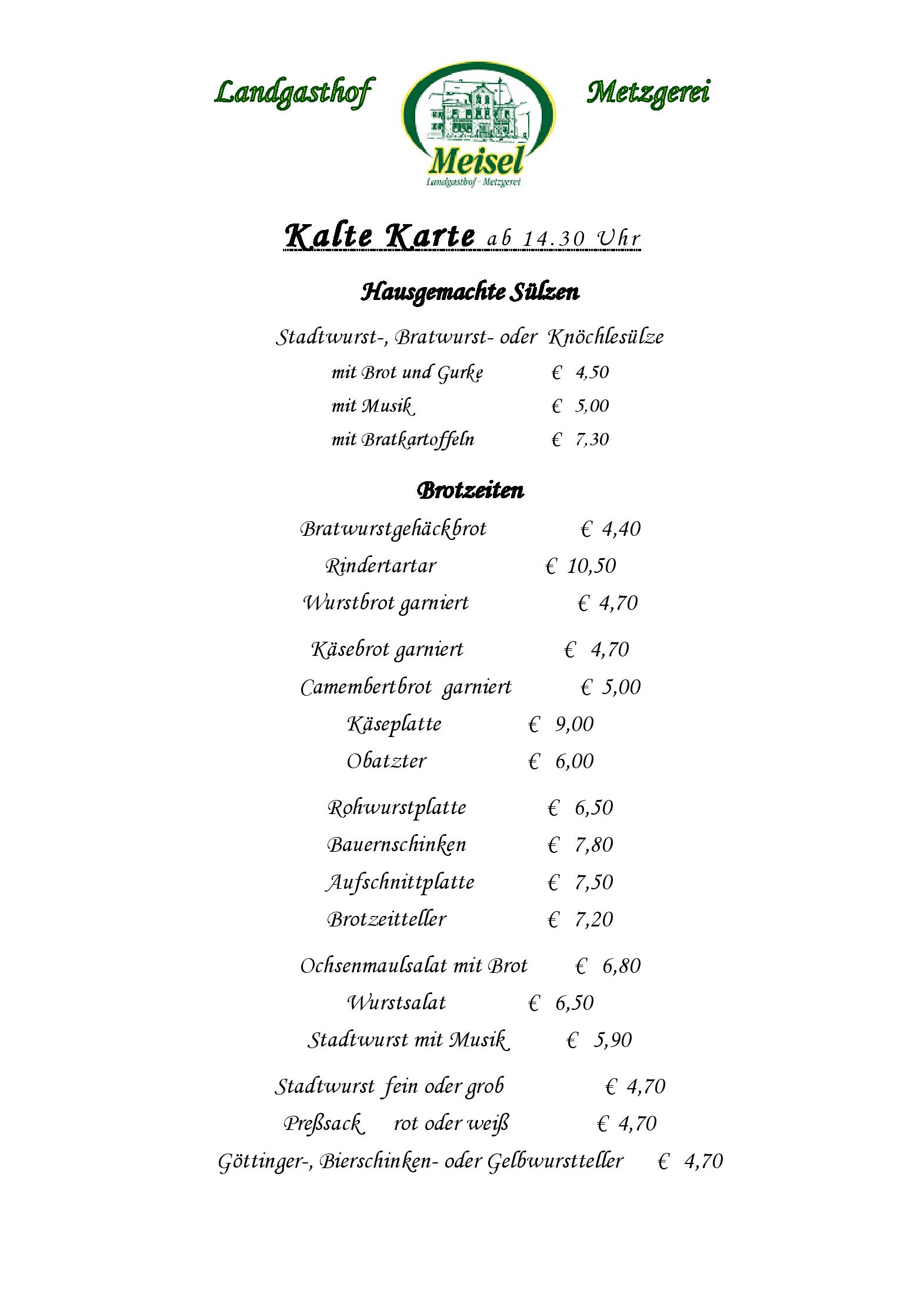 Speisekarte Landgasthof Meisel in Kalchreuth, Seite 7