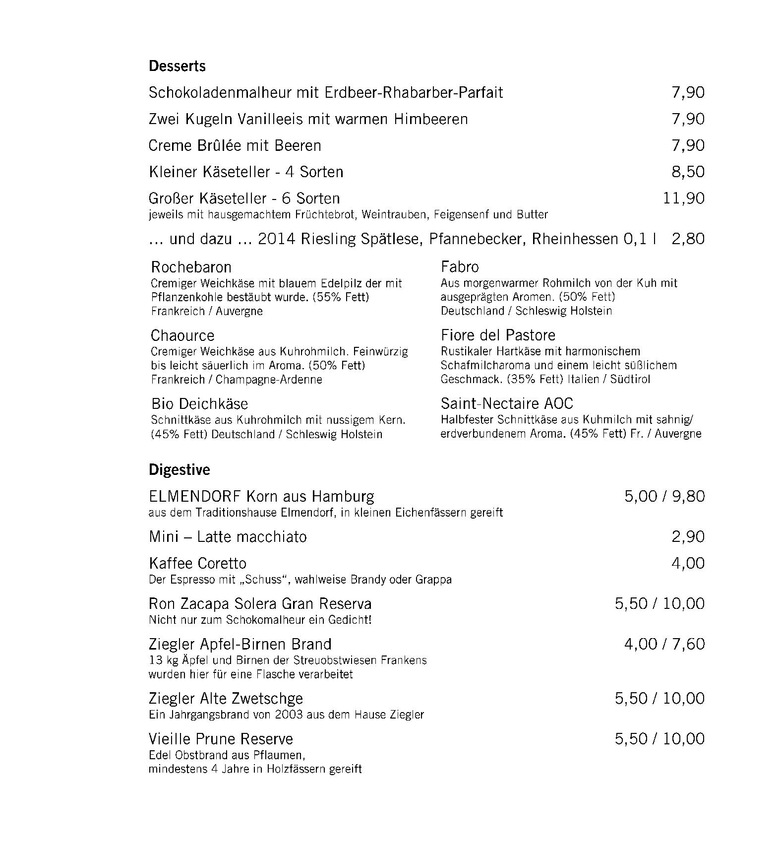 Speisekarte Tiefenthal Bar Restaurant in Hamburg, Seite 3