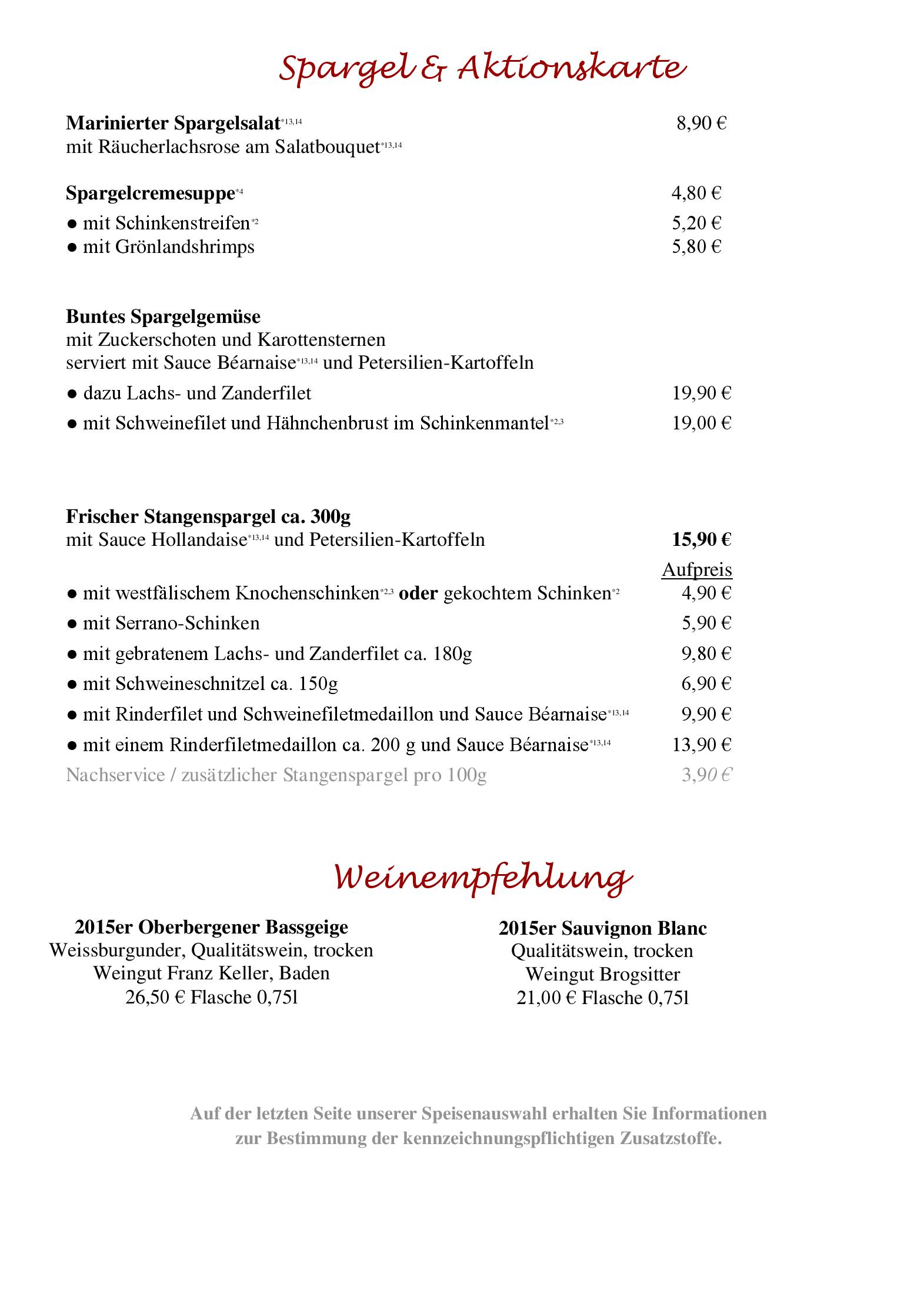 Speisekarte Hotel-Restaurant Leugermann in Ibbenbüren, Seite 1