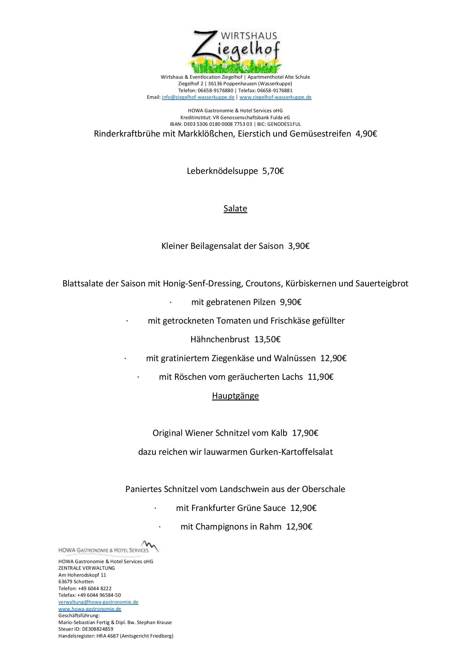 Speisekarte Wirtshaus Ziegelhof in Poppenhausen, Seite 3
