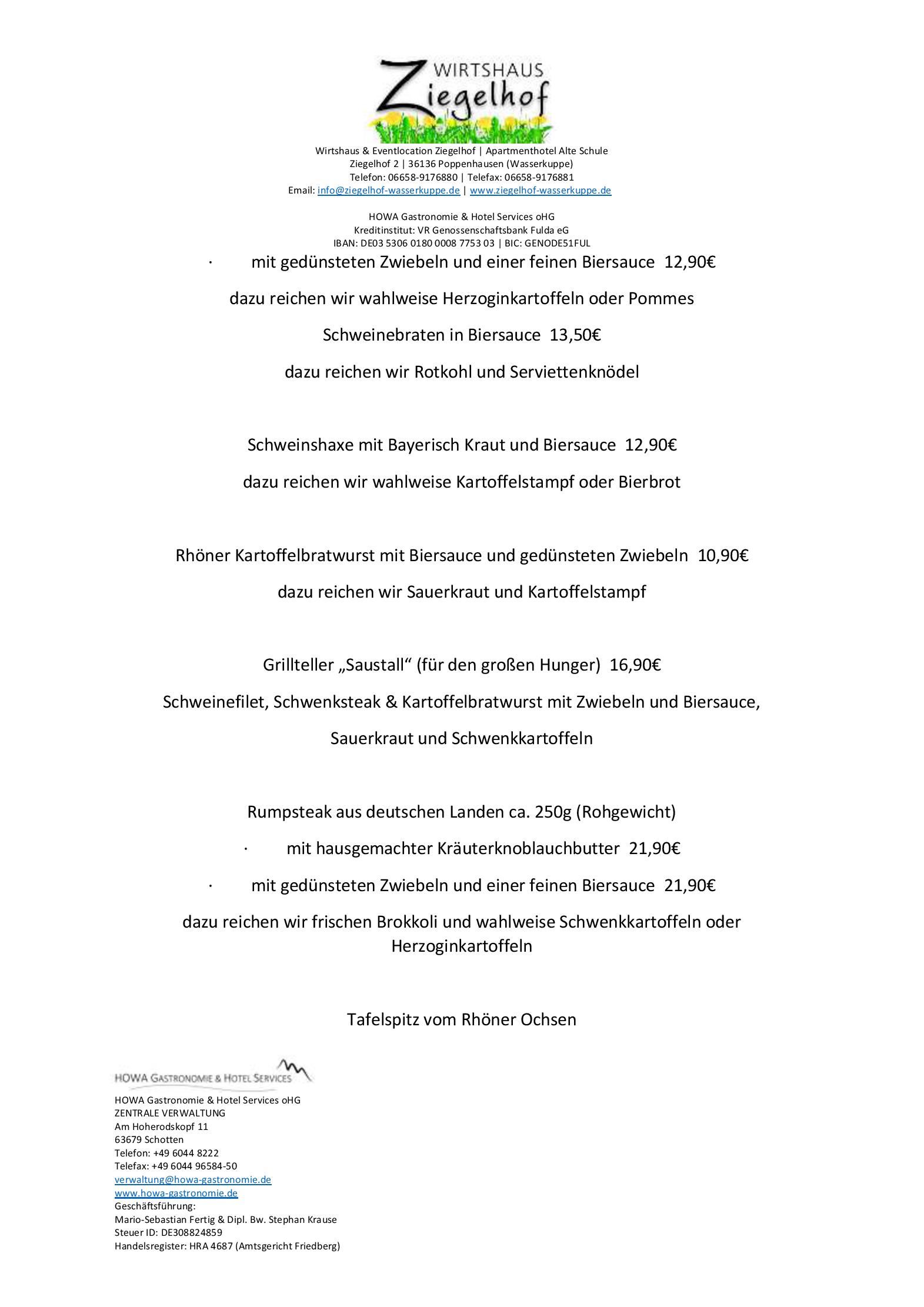 Speisekarte Wirtshaus Ziegelhof in Poppenhausen, Seite 4
