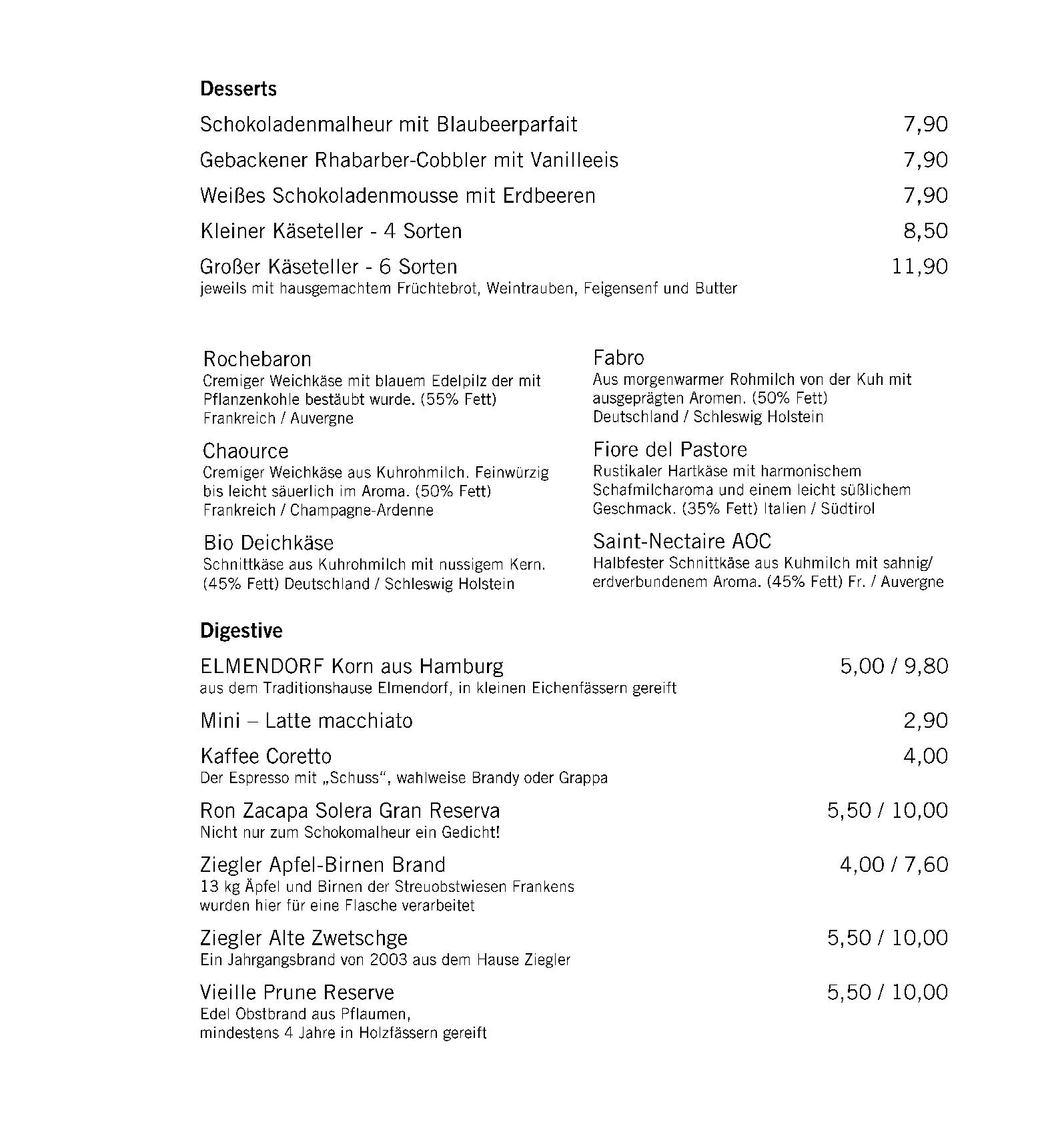 Speisekarte Tiefenthal Bar Restaurant in Hamburg, Seite 6