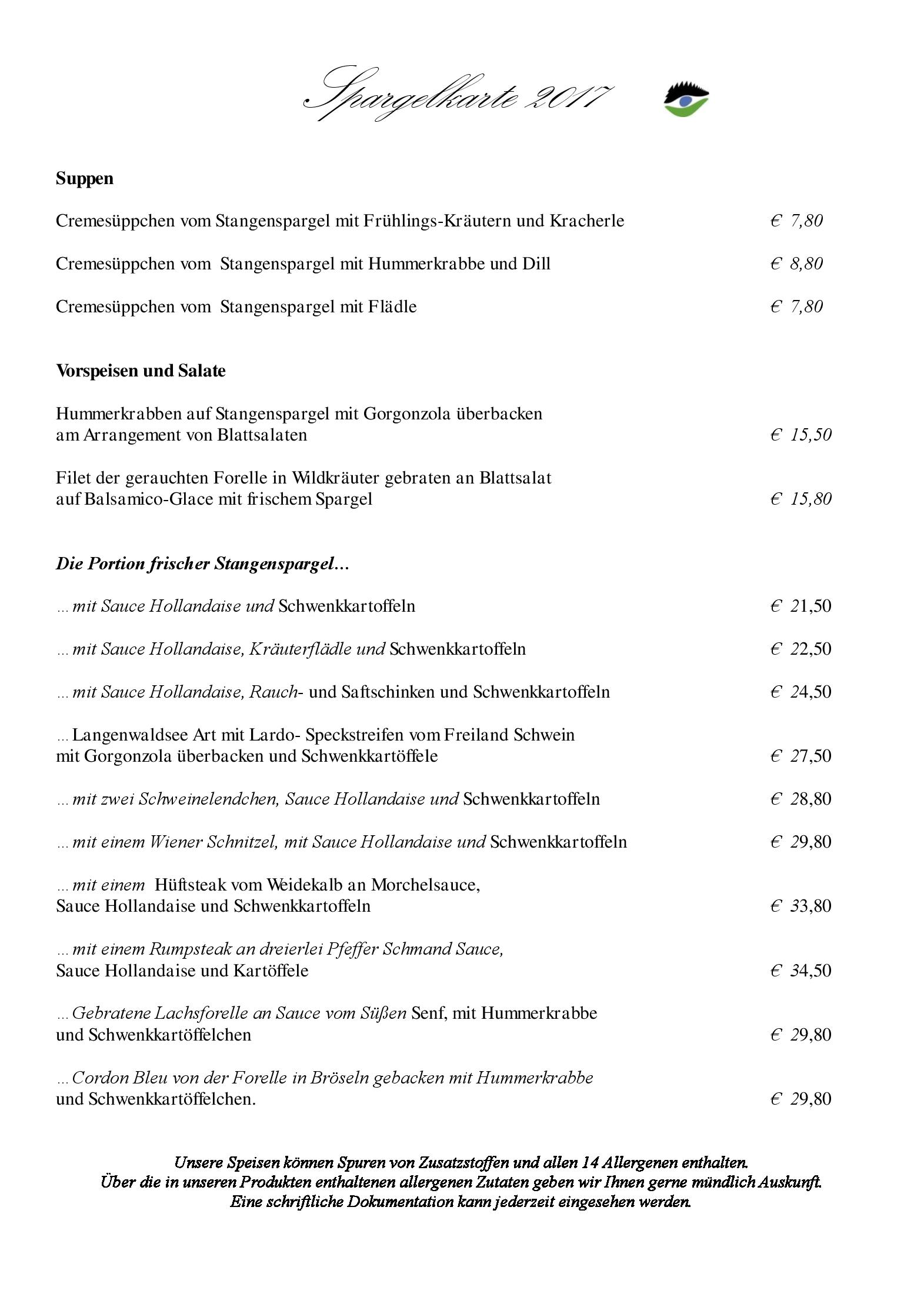 Speisekarte Hotel Langenwaldsee in Freudenstadt, Seite 3