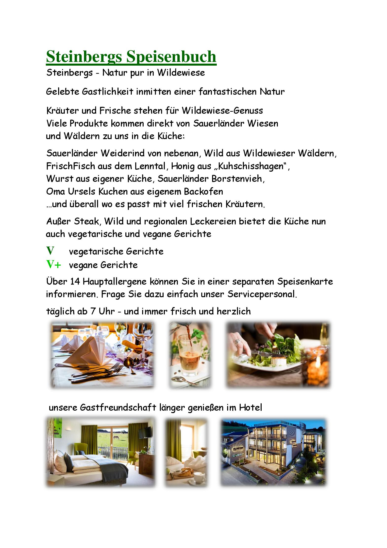 Speisekarte NaturHotel Wildewiese in Sundern, Seite 1