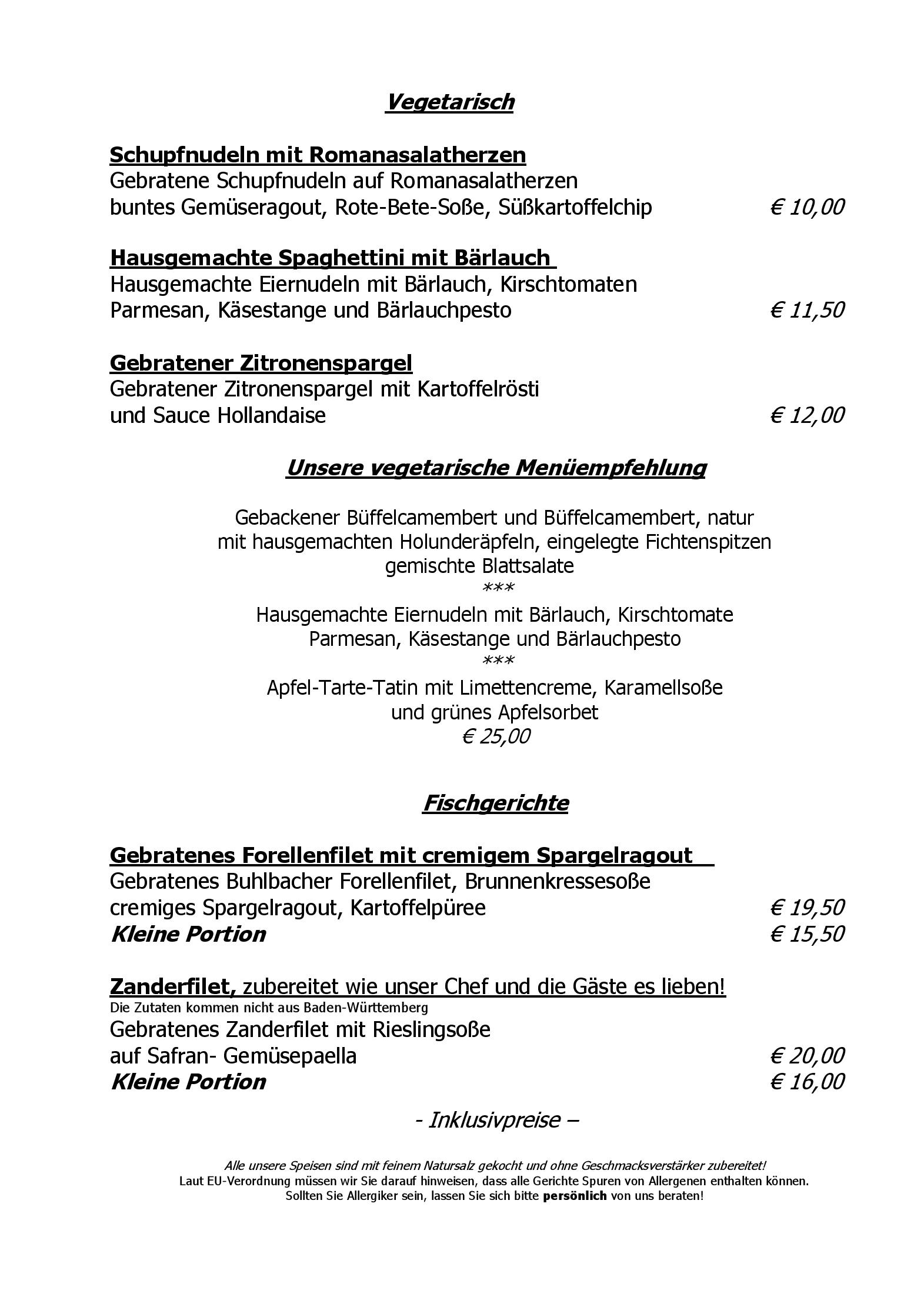 Speisekarte Schwarzwaldhotel Tanne Tonbach in Baiersbronn, Seite 2