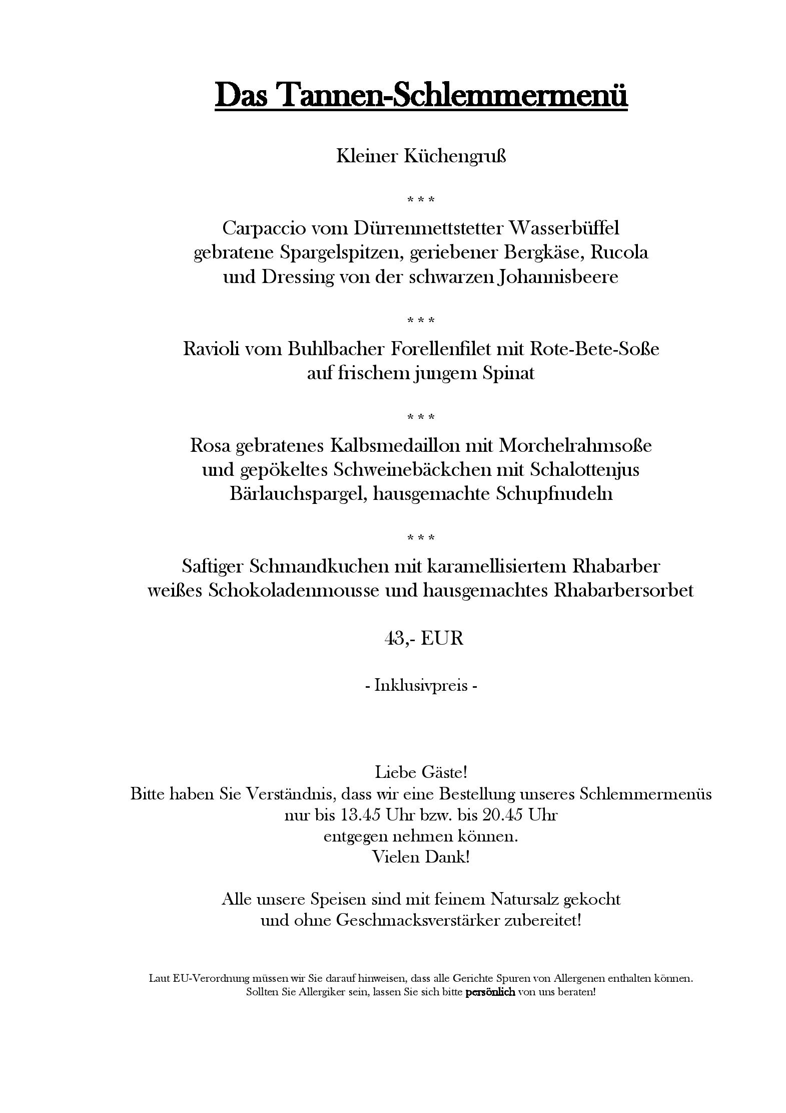 Speisekarte Schwarzwaldhotel Tanne Tonbach in Baiersbronn, Seite 5