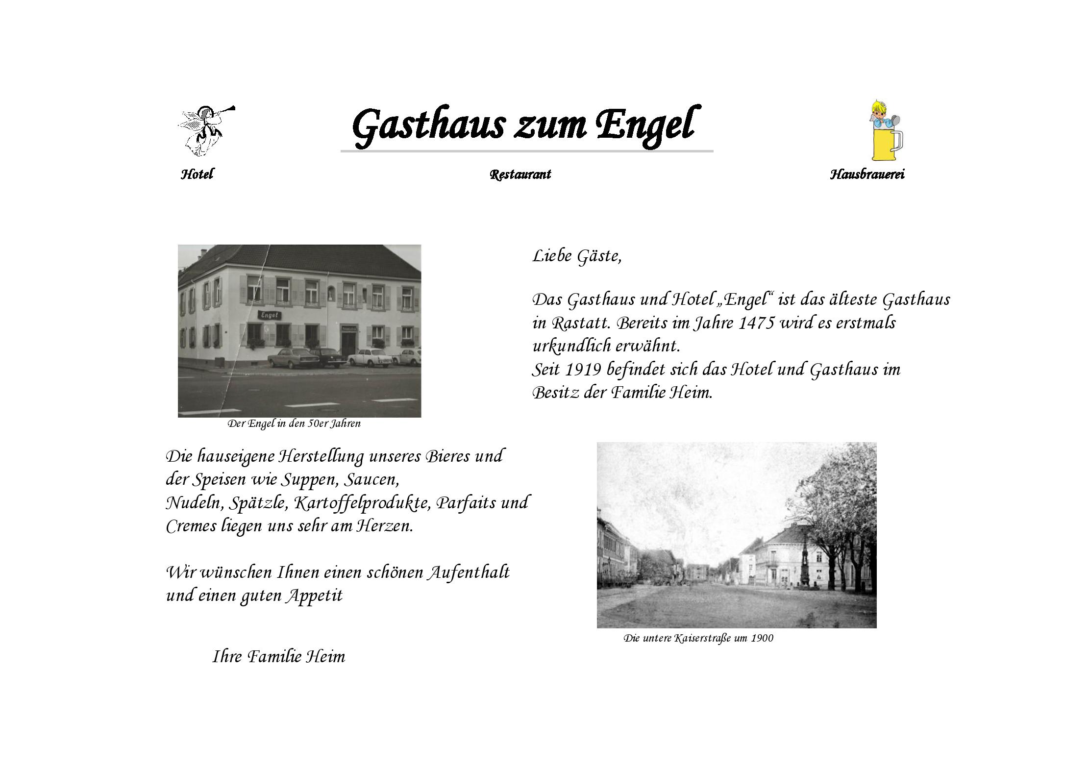 Speisekarte Hotel & Gasthaus Engel in Rastatt, Seite 1