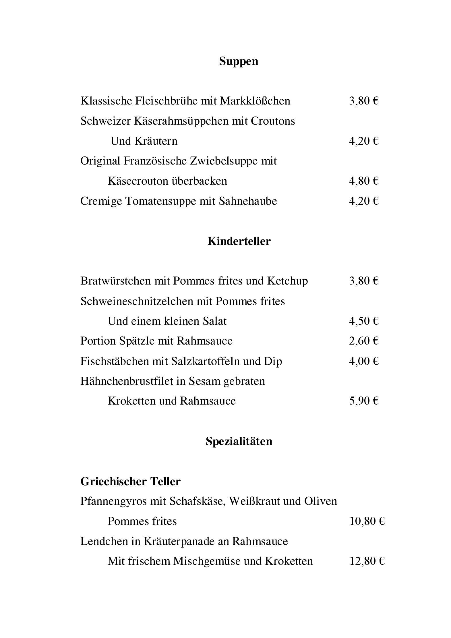Speisekarte Burgrestaurant Grillenburg in Fulda, Seite 1