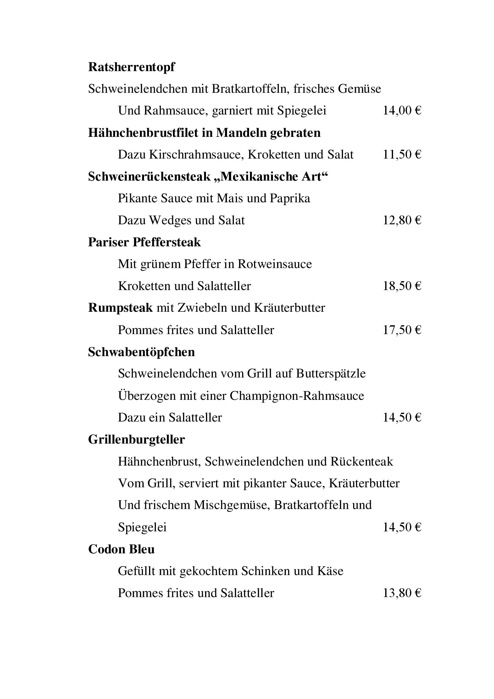 Speisekarte Burgrestaurant Grillenburg in Fulda, Seite 2