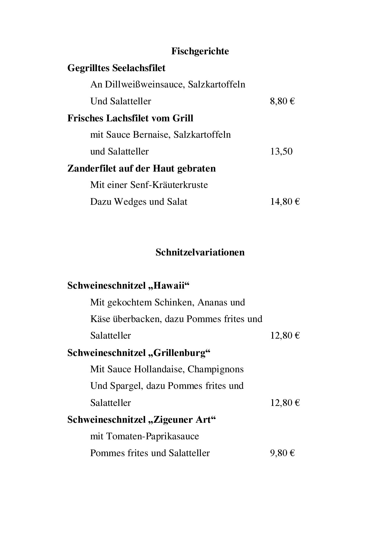 Speisekarte Burgrestaurant Grillenburg in Fulda, Seite 4