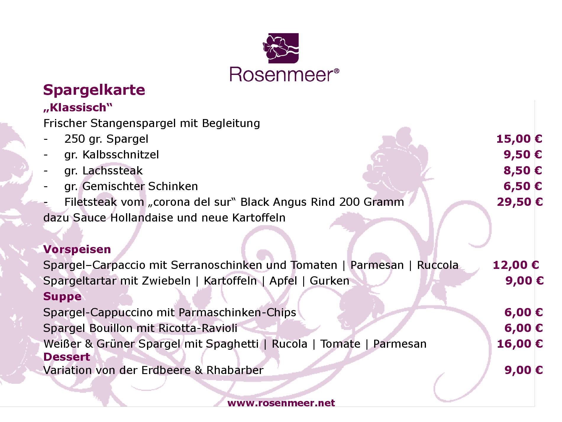 Speisekarte Rosenmeer Hotel & Restaurant in Mönchengladbach, Seite 2