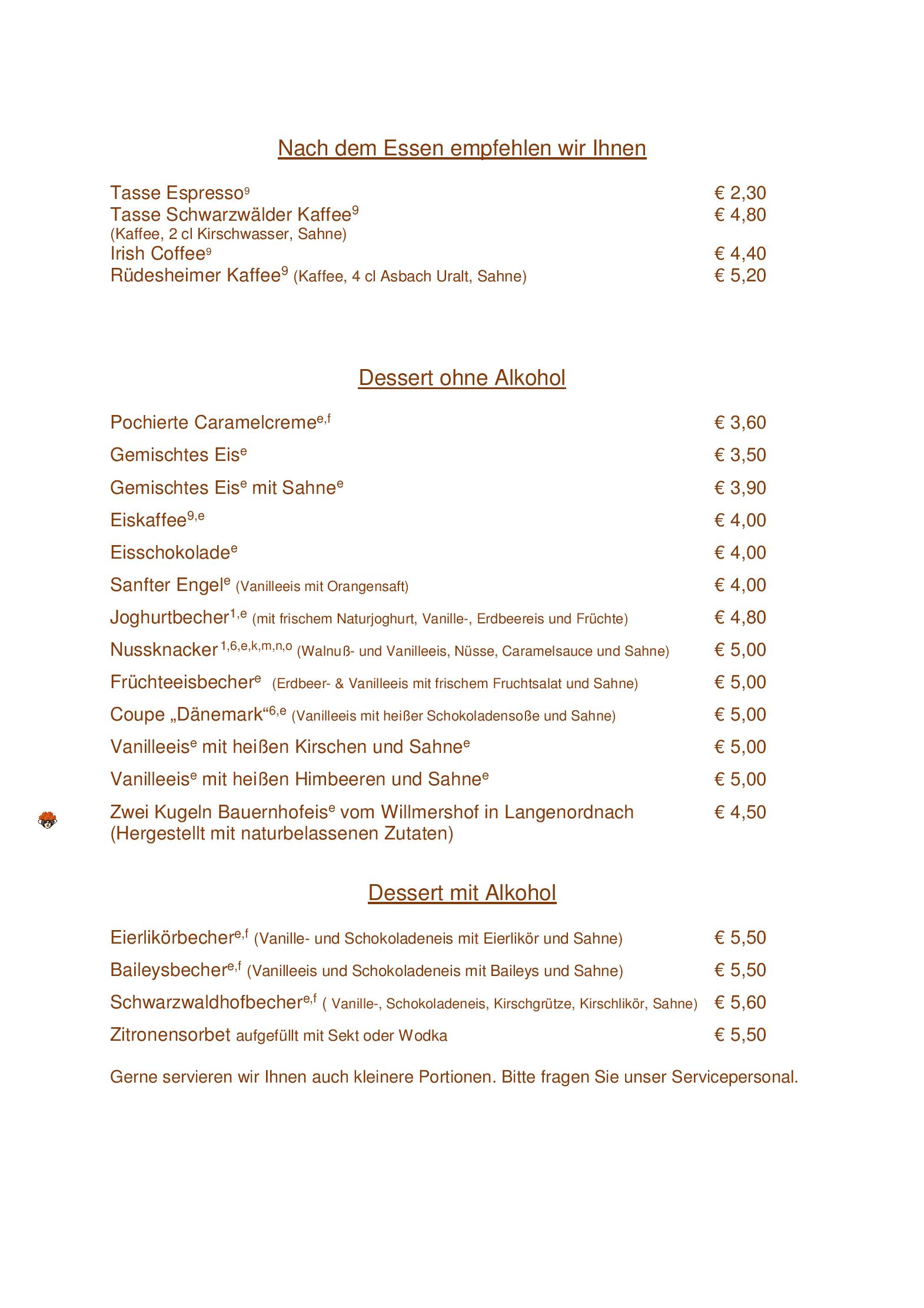 Speisekarte Hotel Schwarzwaldhof in Hinterzarten, Seite 1