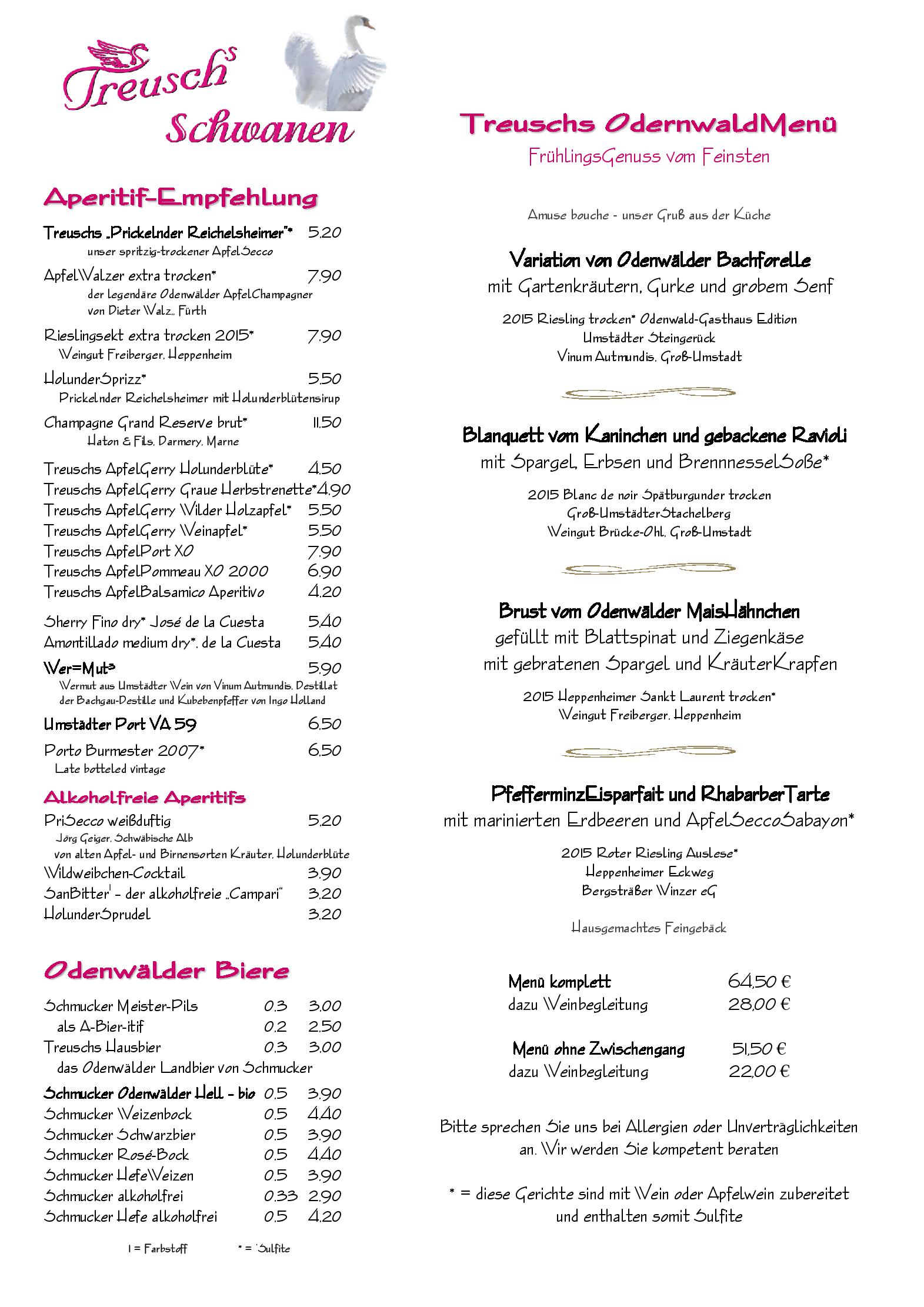 Speisekarte GenießerRestaurant Treuschs Schwanen  in Reichelsheim, Seite 2