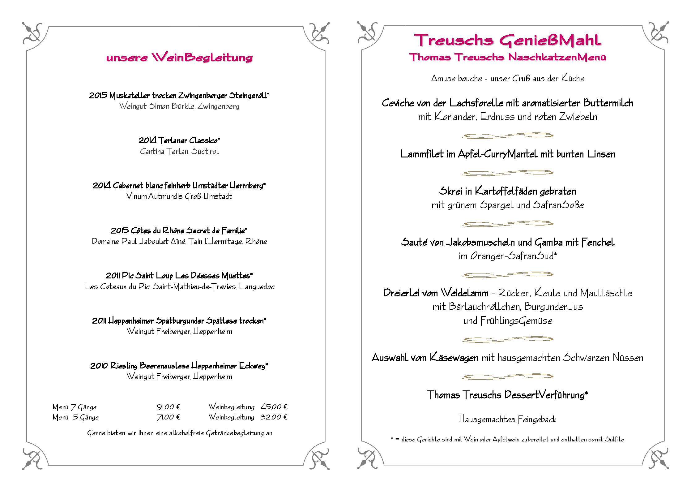 Speisekarte GenießerRestaurant Treuschs Schwanen  in Reichelsheim, Seite 6