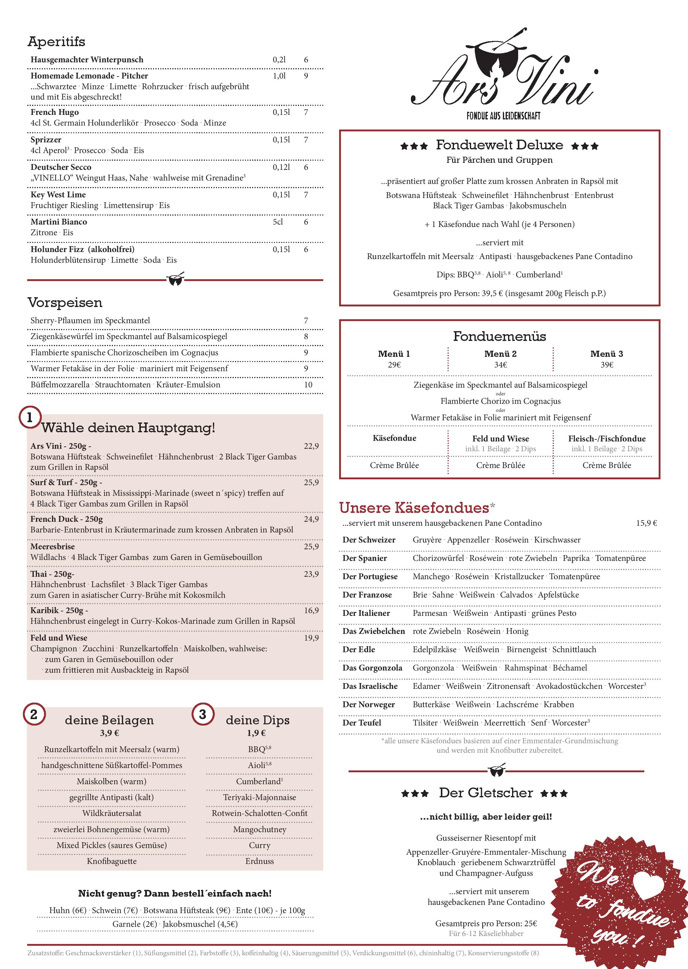 Speisekarte Ars Vini in Berlin, Seite 1